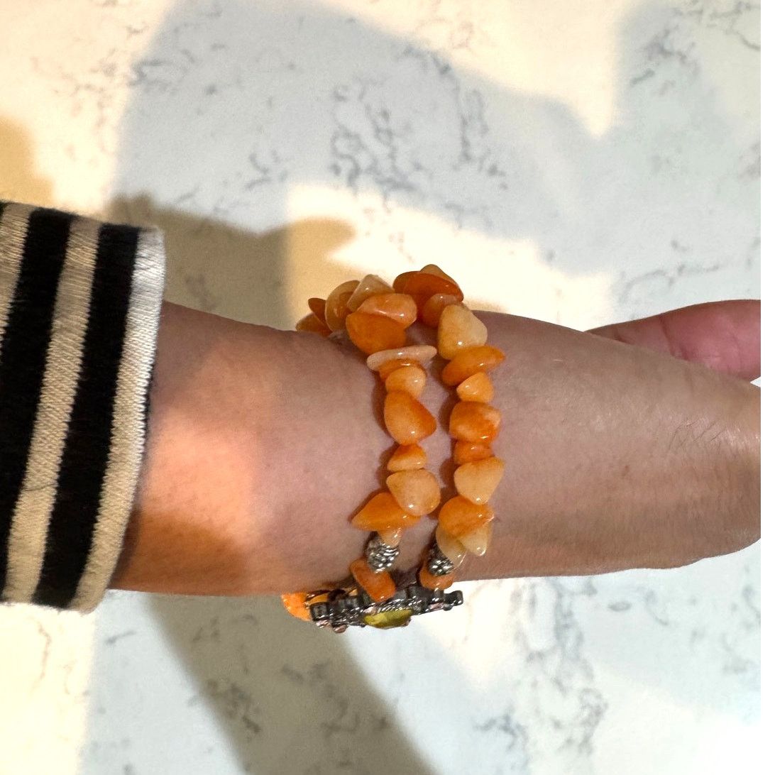 Handmade Handmade peach orange beaded dark metal accent bracelet Size ONE SIZE - 5 Thumbnail