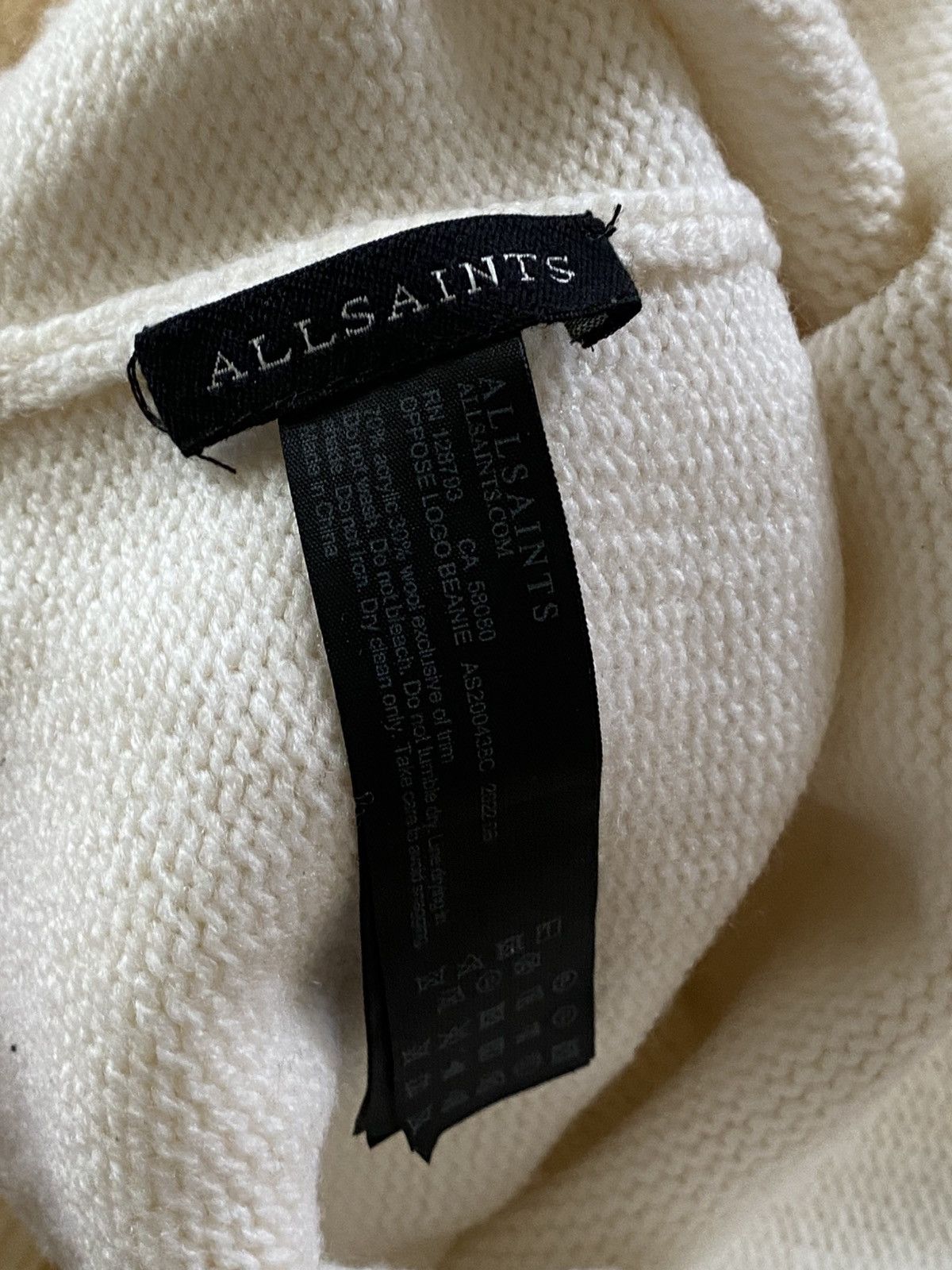 Allsaints AllSaint Oppose Logo Beanie White Wool blend Hat Size ONE SIZE - 3 Thumbnail