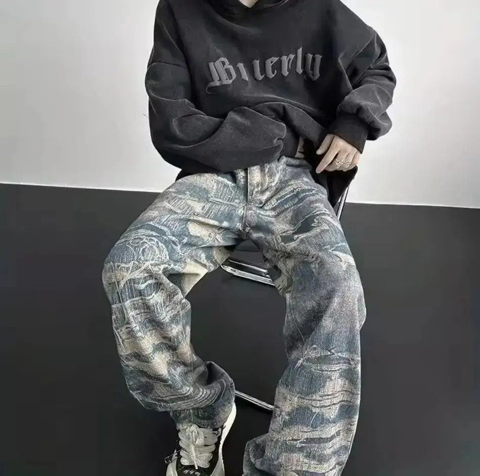 Japanese Brand American High Street Personality Full print Washed Jeans Size US 32 / EU 48 - 6 Thumbnail