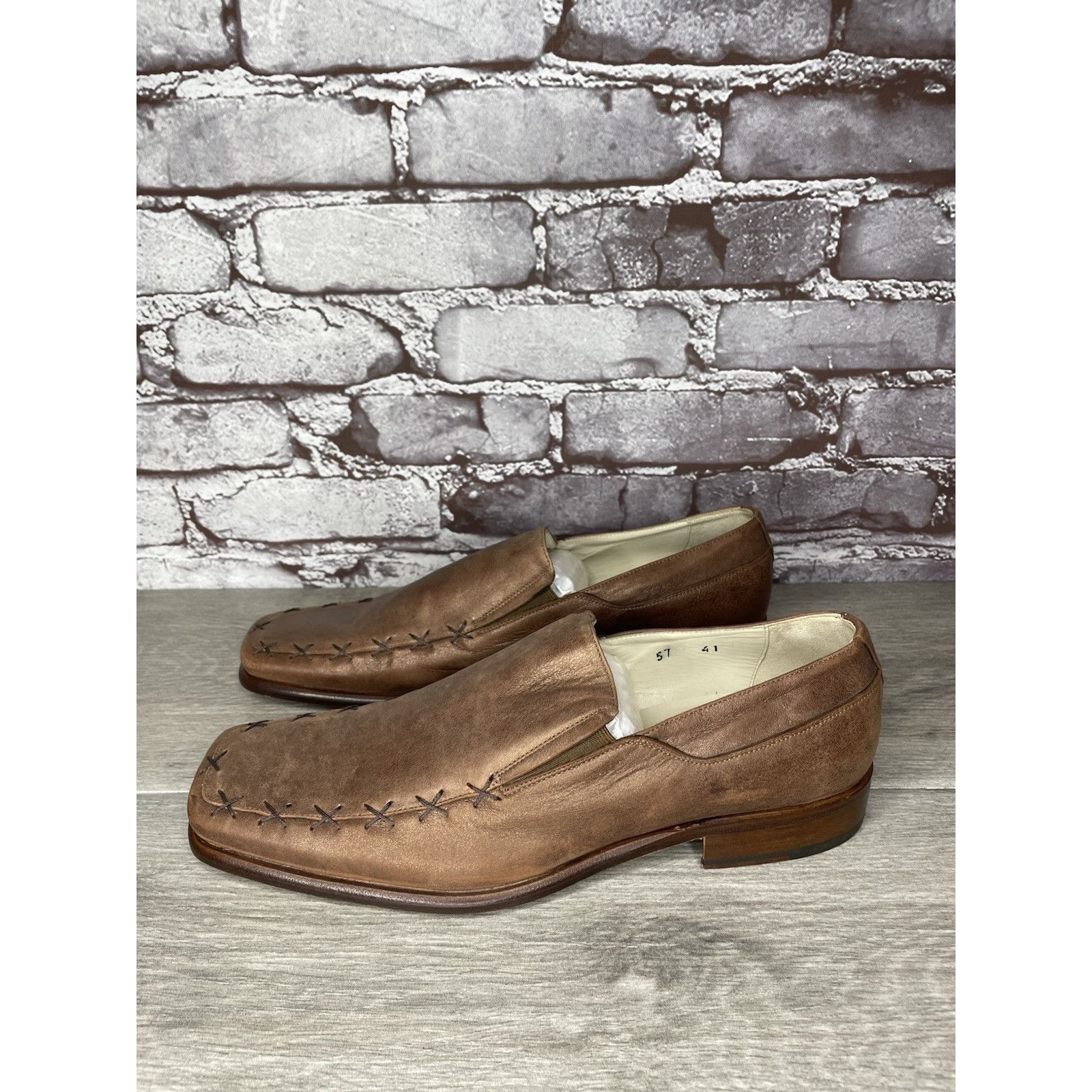 Other Marco Delli Brown Leather Shimmer Square Toe Loafers Dress S Size US 8 / EU 41 - 1 Thumbnail