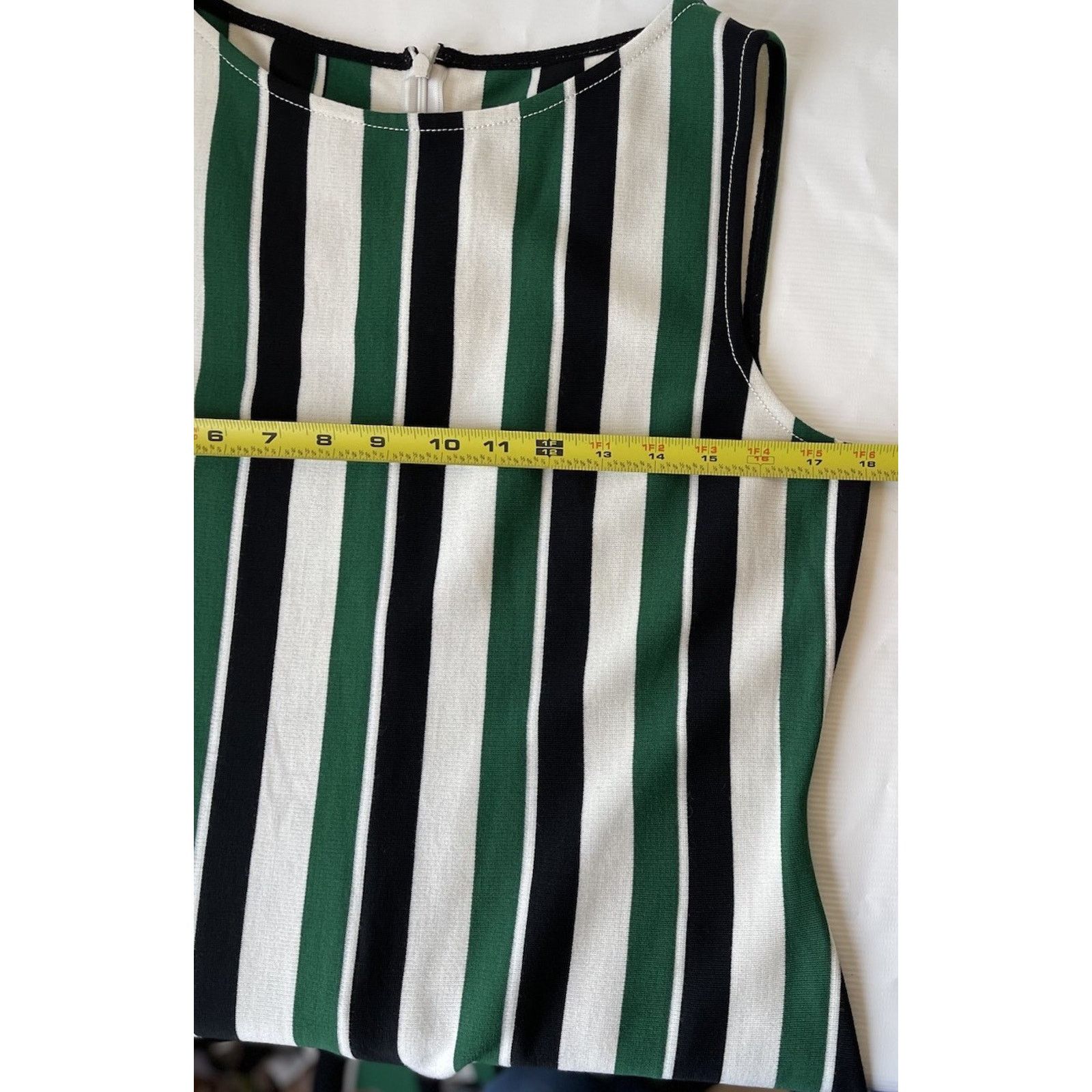 St. John ST. JOHN Black Label Green White Stripe Dress 10 Wool Blend Size L / US 10 / IT 46 - 6 Thumbnail