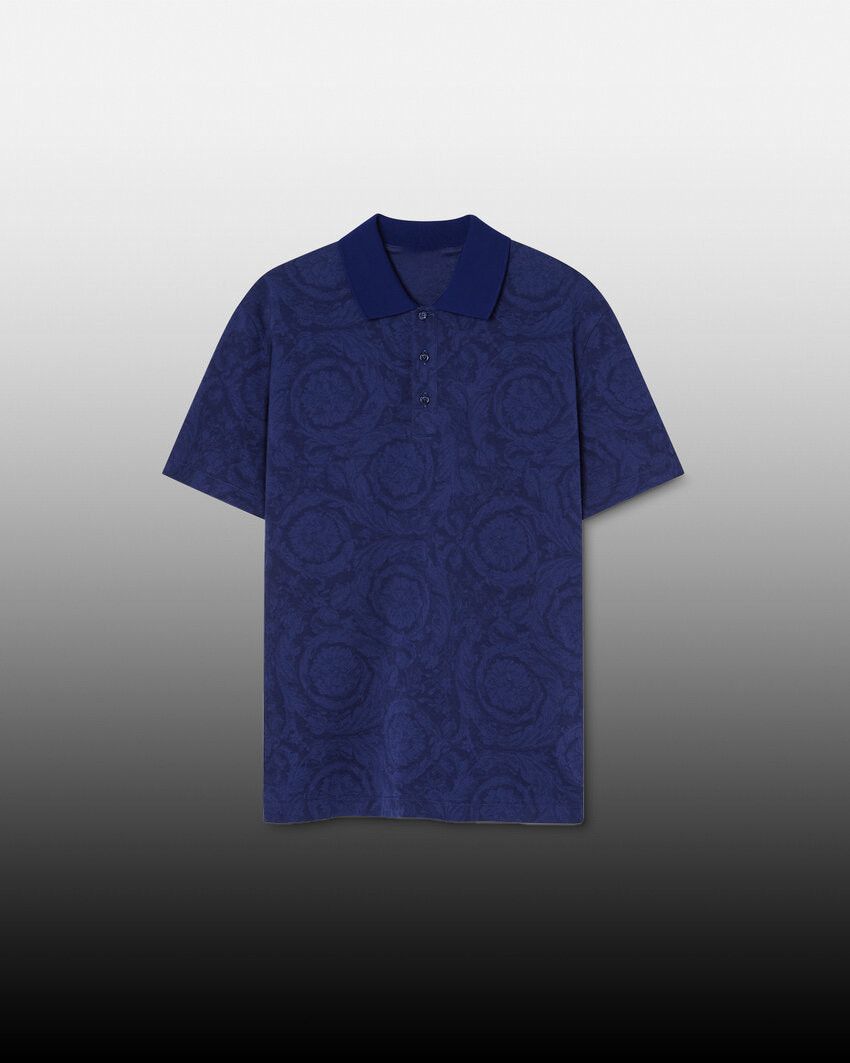 Designer × The Unbranded Brand Navy Barocco Polo Shirt – Ornate Luxury Pattern Polo Size US M / EU 48-50 / 2 - 1 Thumbnail