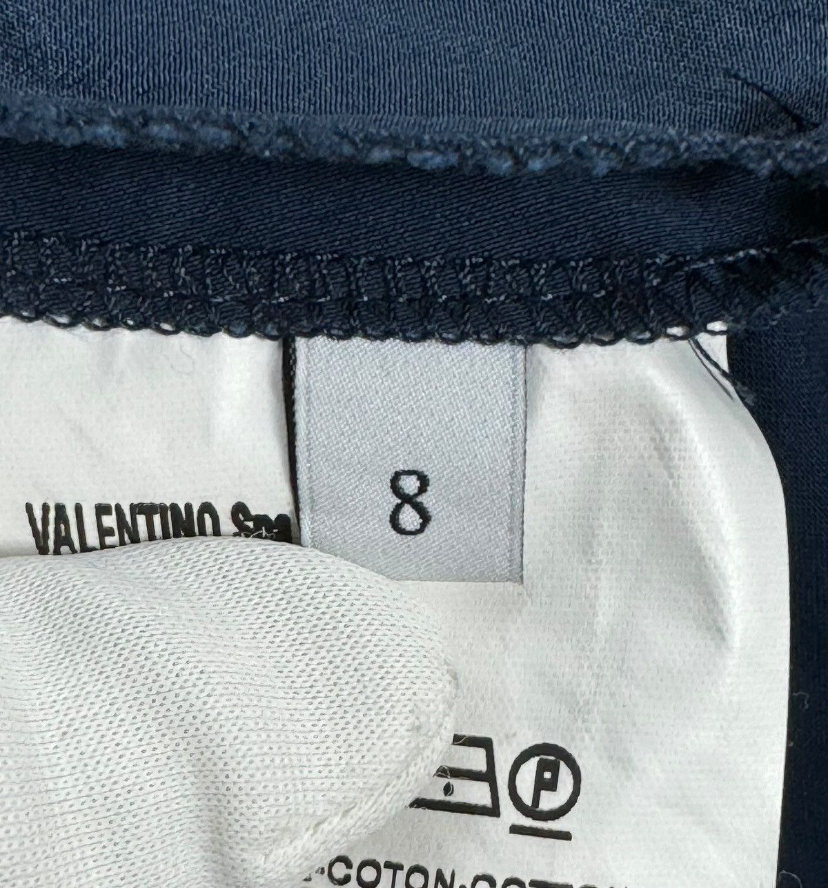 Valentino Valentino Blue Cotton Crystal Detail Straight Formal Pants Size 30" / US 8 / IT 44 - 14 Thumbnail