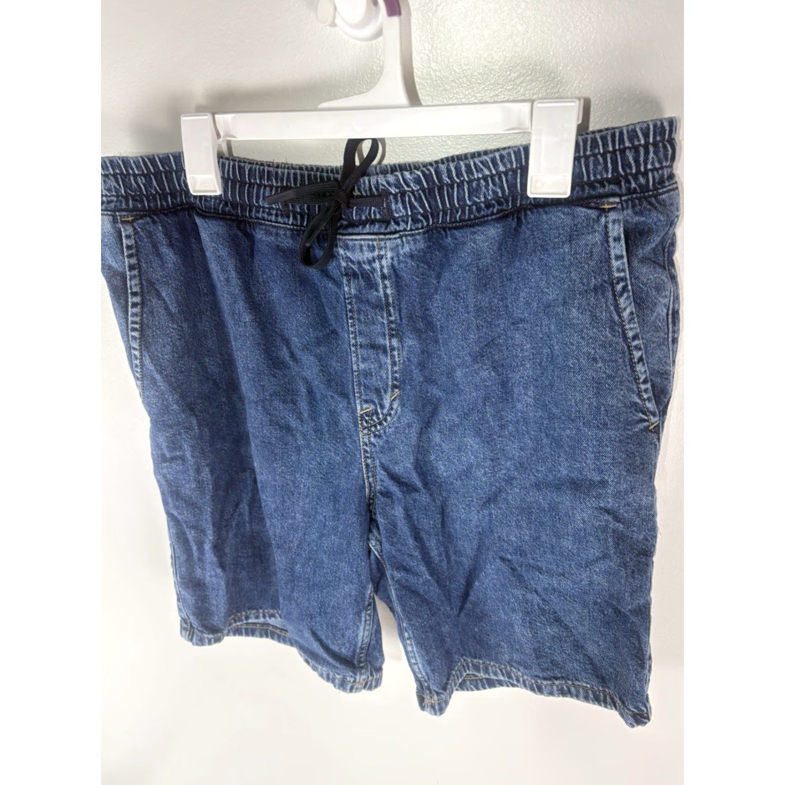 H&M VINTAGE H&M Denim Shorts Men’s Regular Fit Elastic Drawstring Waist Casual Summer 90s Blue Size US 33 - 2 Thumbnail