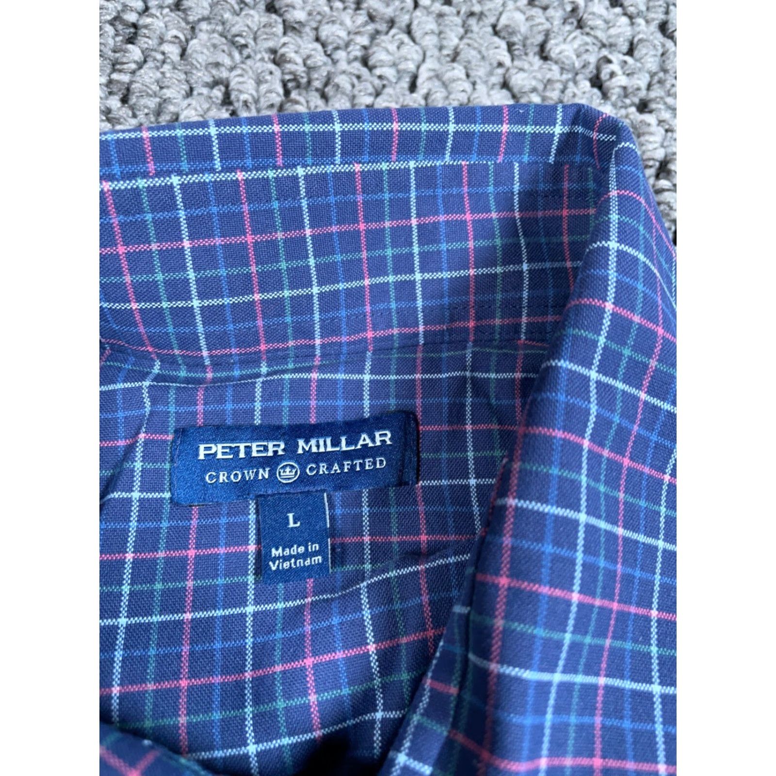 Peter Millar Peter Millar Shirt Long Sleeve Adult Large Blue Nylon Spandex Cutaway Collar Check Pattern Button-Up Casual Mens Nylons Lightweight, Stretch Size US L / EU 52-54 / 3 - 3 Thumbnail