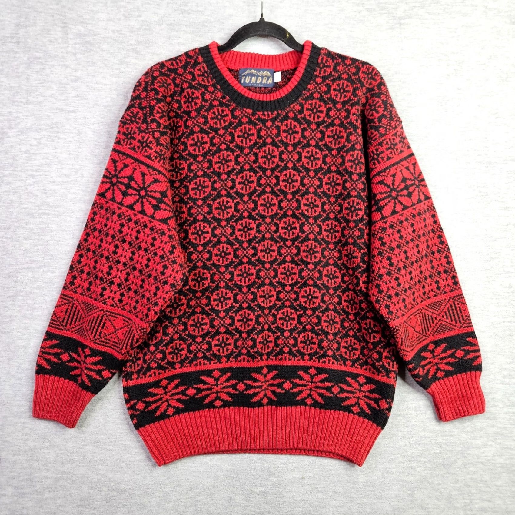 Vintage VINTAGE Tundra Sweater Unisex Adult Red Black Nordic Knit Size S/P Pullover Knit Wool Acrylic Crew Neck Men Red Nordic Size US S / EU 44-46 / 1 - 2 Thumbnail