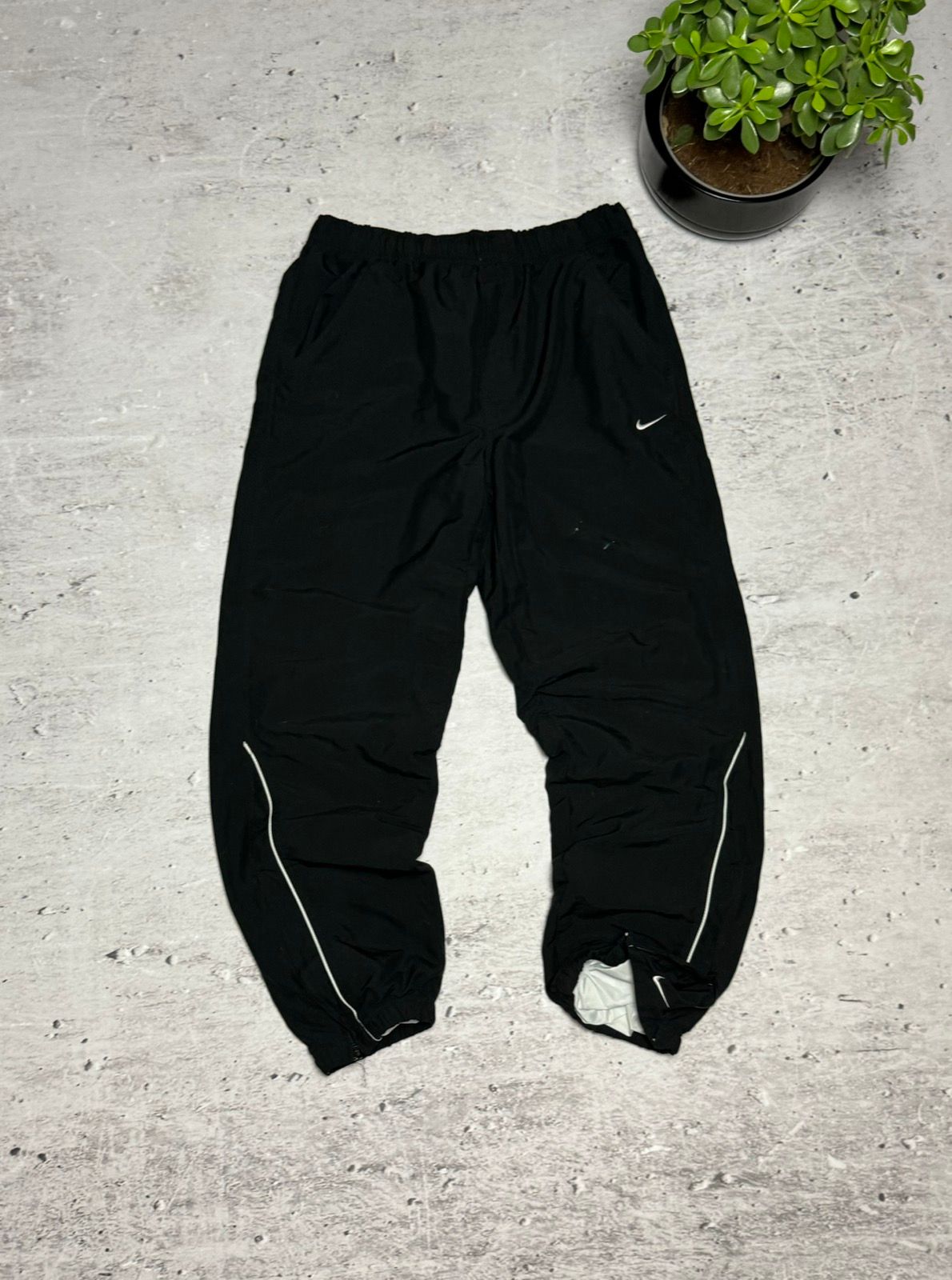 Pre-owned Nike X Vintage 00s Nike Vintage Double Swoosh Nylon Joggers Pants Drill In Black