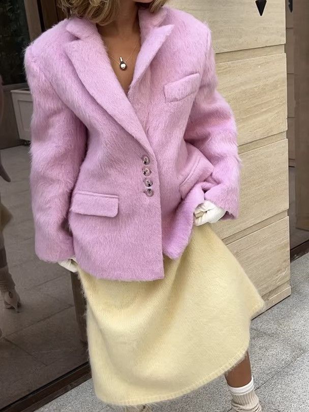 Other Design Plush Fluffy Blazer Pink Elegant Fashion Coat Size M / US 6-8 / IT 42-44 - 1 Thumbnail