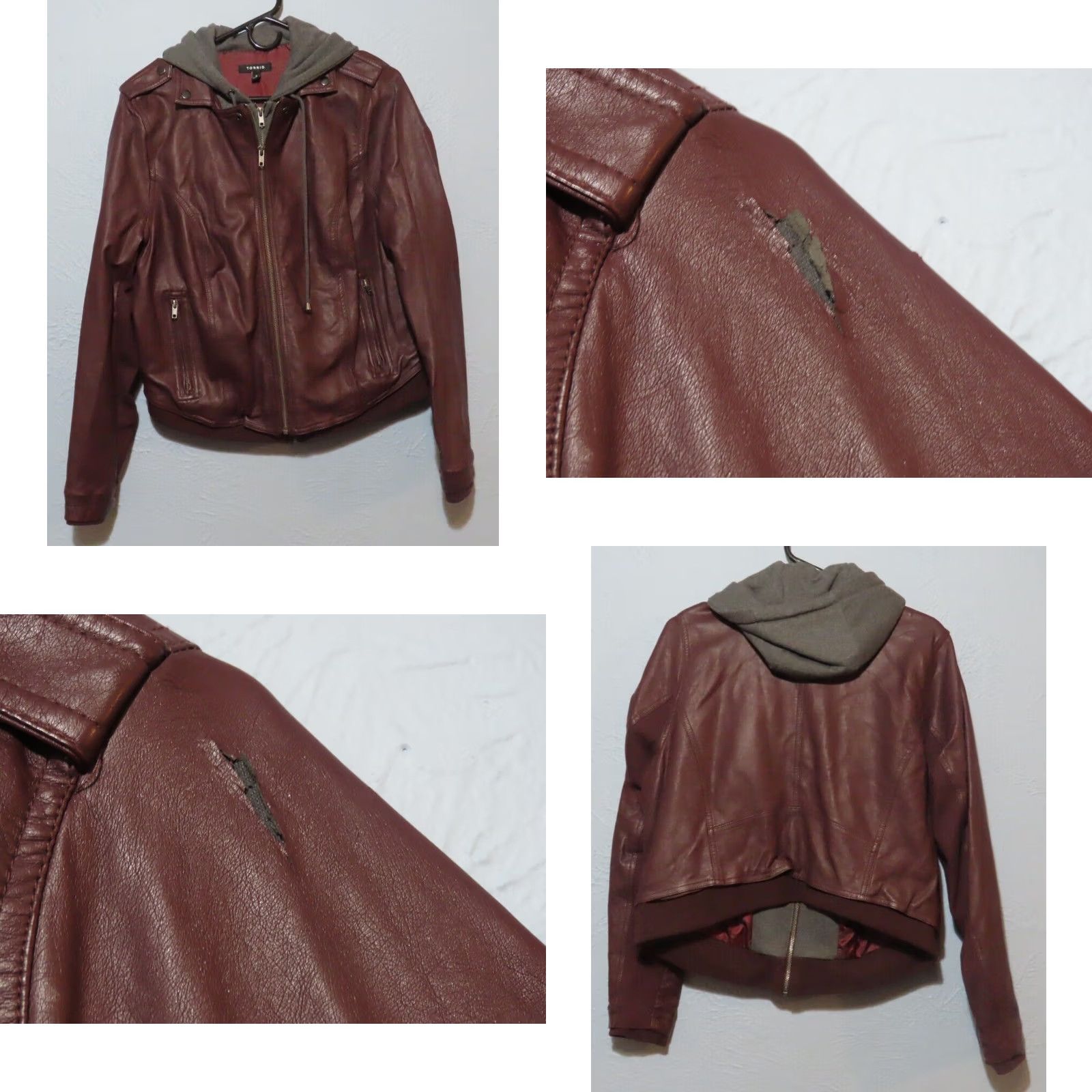 Torrid Torrid Women's Jacket Bomber Hooded Faux Leather Knit Zip Red Full Zip Regular Short Long Sleeve Winter 0 Plus Size XS / US 0-2 / IT 36-38 - 8 Thumbnail