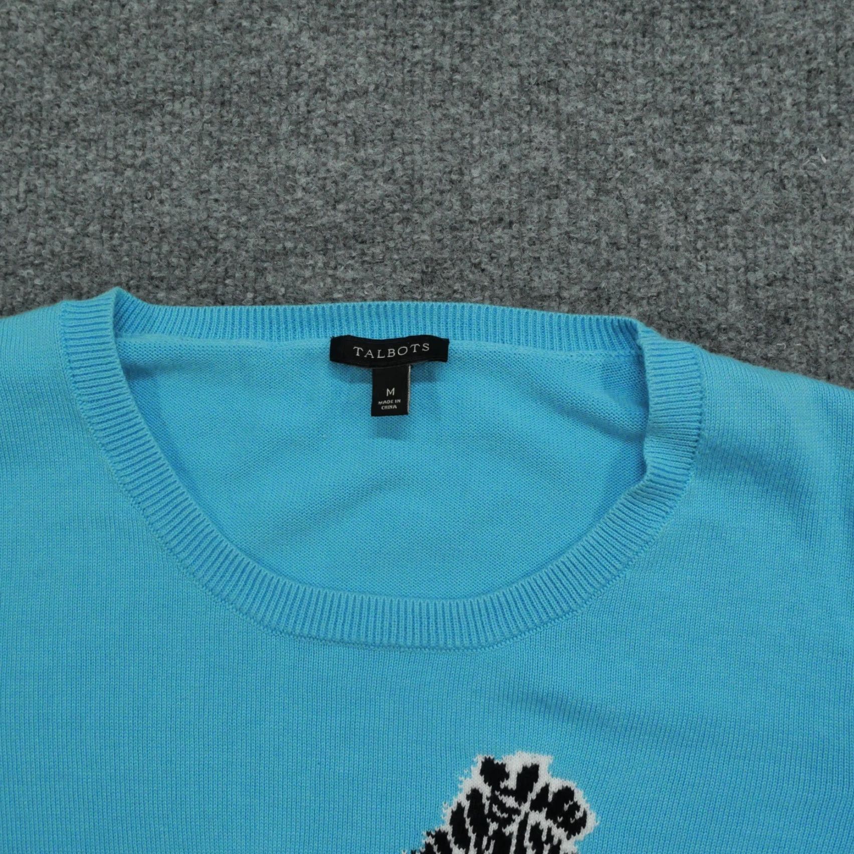 Talbots VINTAGE Talbots Sweater Womens Medium Blue White Striped Zebra Short Sleeve Cotton Rayon Crew Neck Pullover Knit Classic Casual Winter Mens? Wait. Size M / US 6-8 / IT 42-44 - 3 Thumbnail