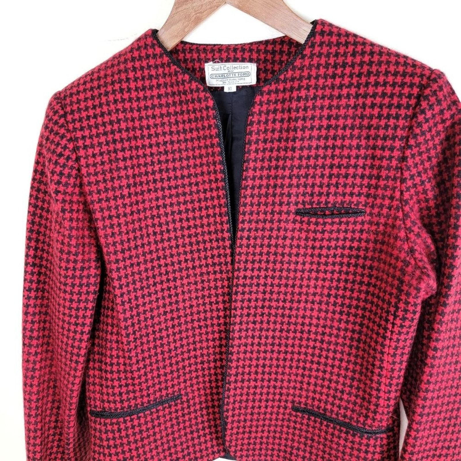 Vintage Charlotte Ford Vintage Womens Houndstooth Wool Open Blazer Size L / US 10 / IT 46 - 4 Thumbnail