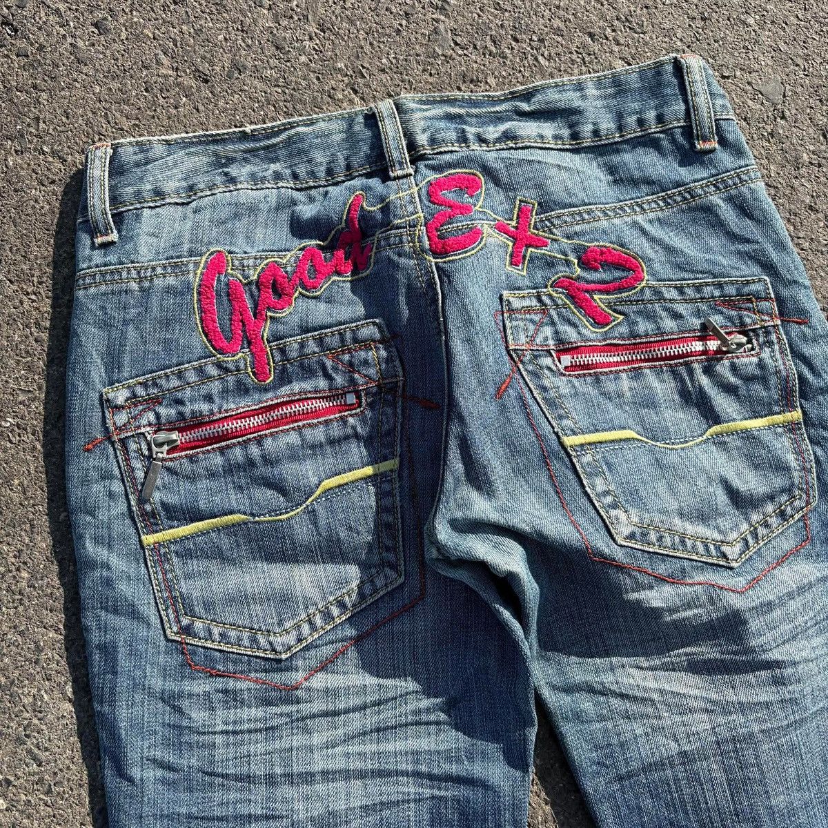 Japanese Brand ❌SOLD❌E+O Y2K Flare Jeans Back Embroidery Blue Denim Size 29" - 5 Thumbnail
