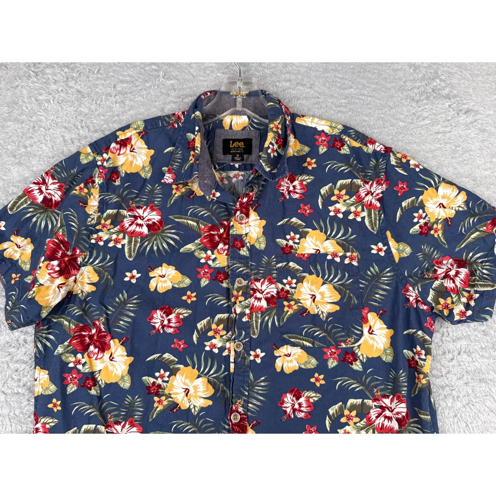 Lee Lee Shirt Men M Blue Floral Hibiscus Button-Up 100% Cotton Hawaiian Aloha Beach Vacation Resort Mens Size US M / EU 48-50 / 2 - 4 Thumbnail