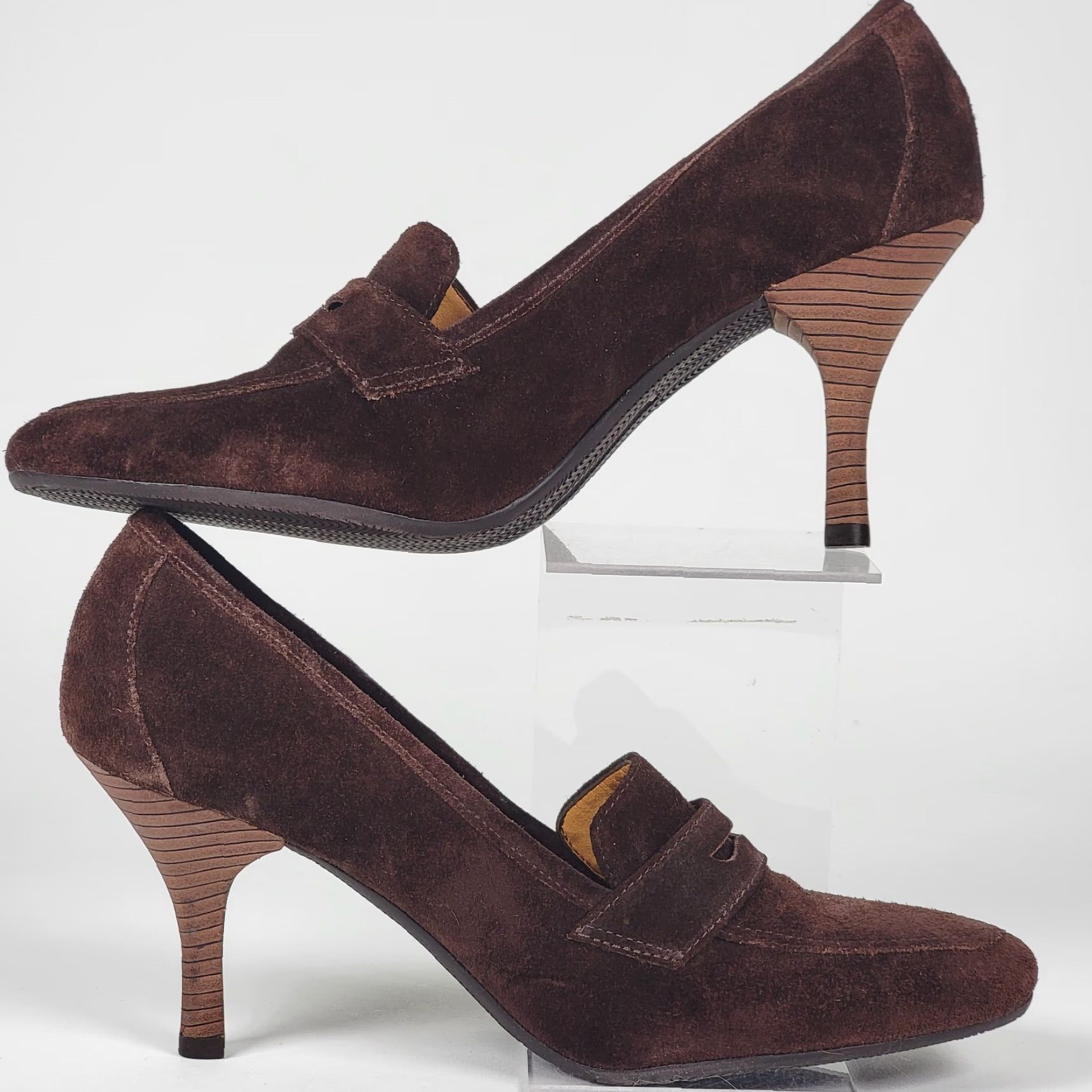 Vintage VINTAGE Unisa Brown Suede Women's Size 6 B Loafer Heels Slip On Almond Toe Stiletto High Heel Shoe USA Brazil Womens M) Size US 6 / IT 36 - 4 Thumbnail