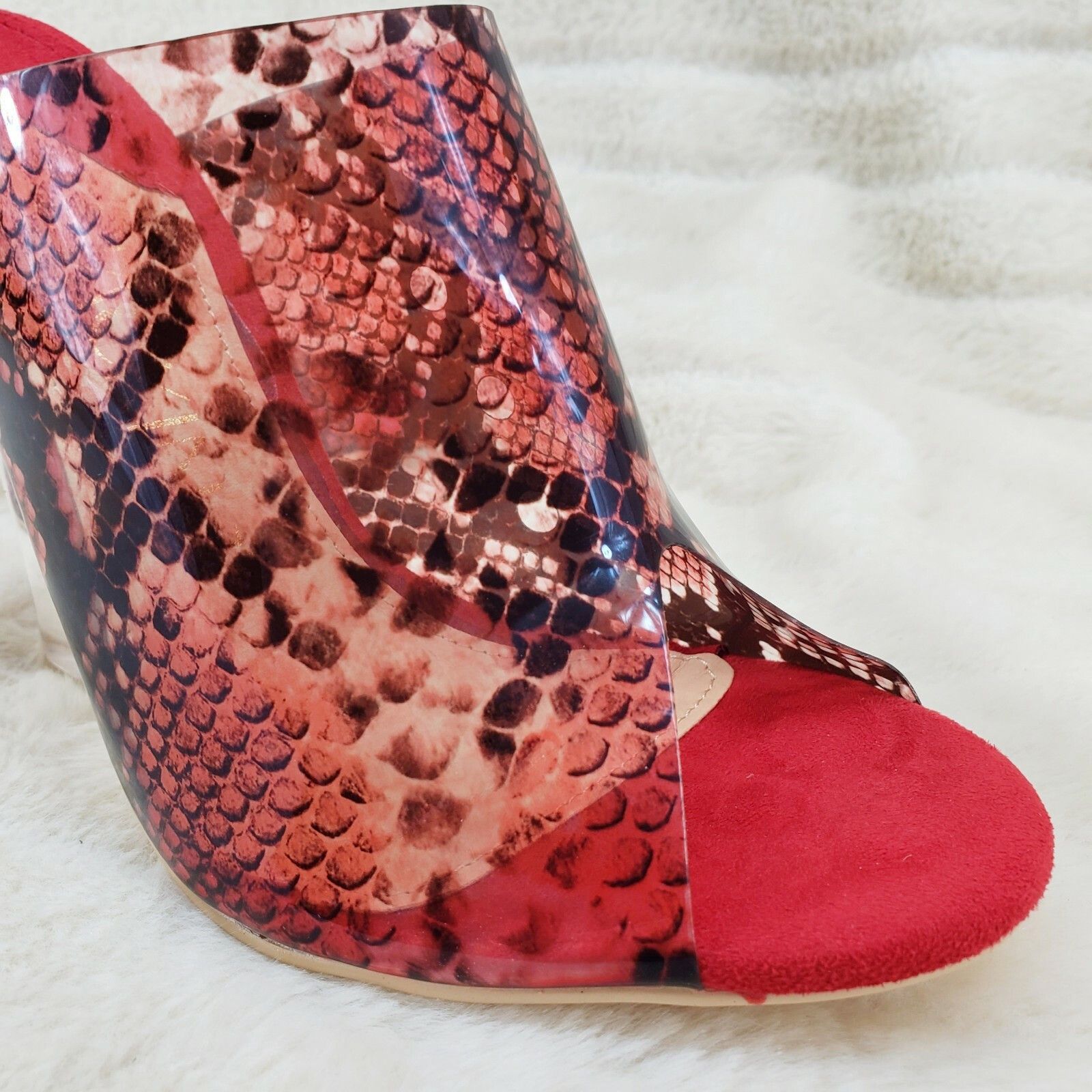 Other Mac J Red Transparent Snake Print Slip On Clog 5" Clear Acry Size US 7 / IT 37 - 9 Thumbnail