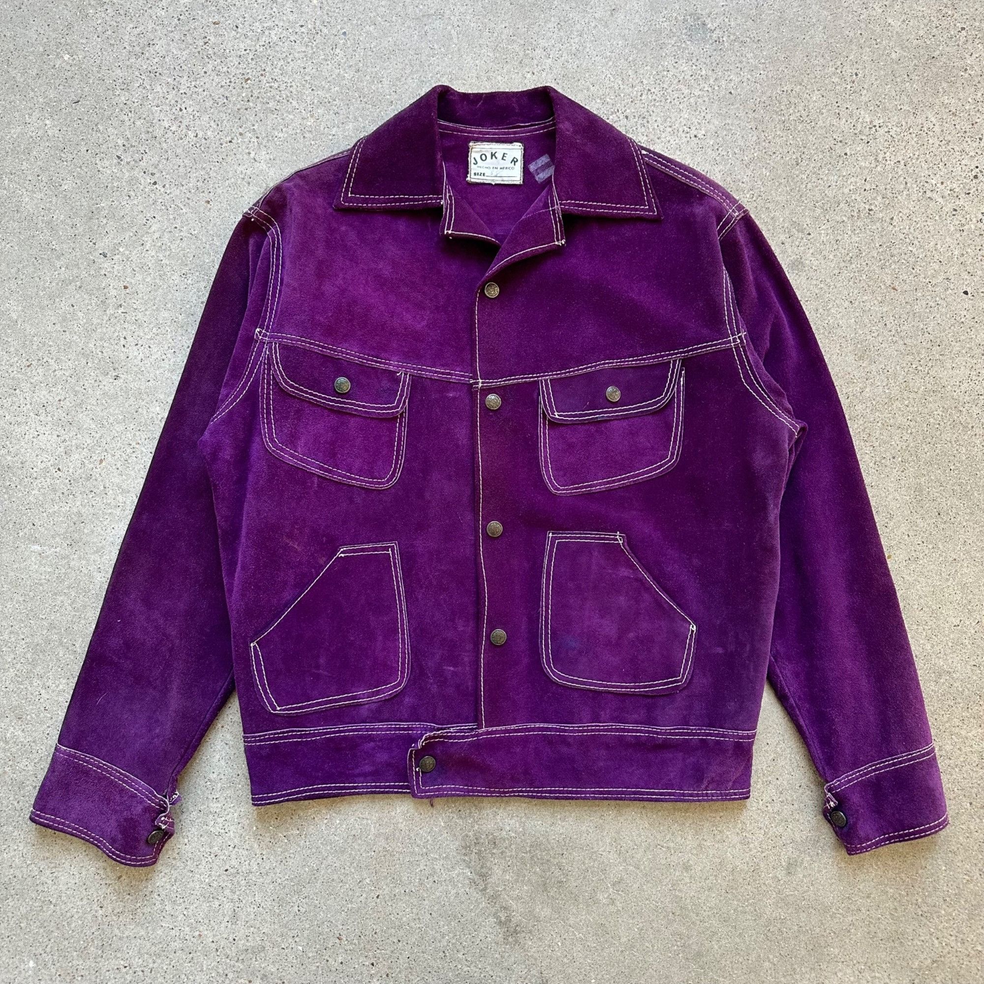 image of Genuine Leather x Leather Jacket Vintage 60S Purple Suede Leather Joker Jacket, Men's (Size Medium)