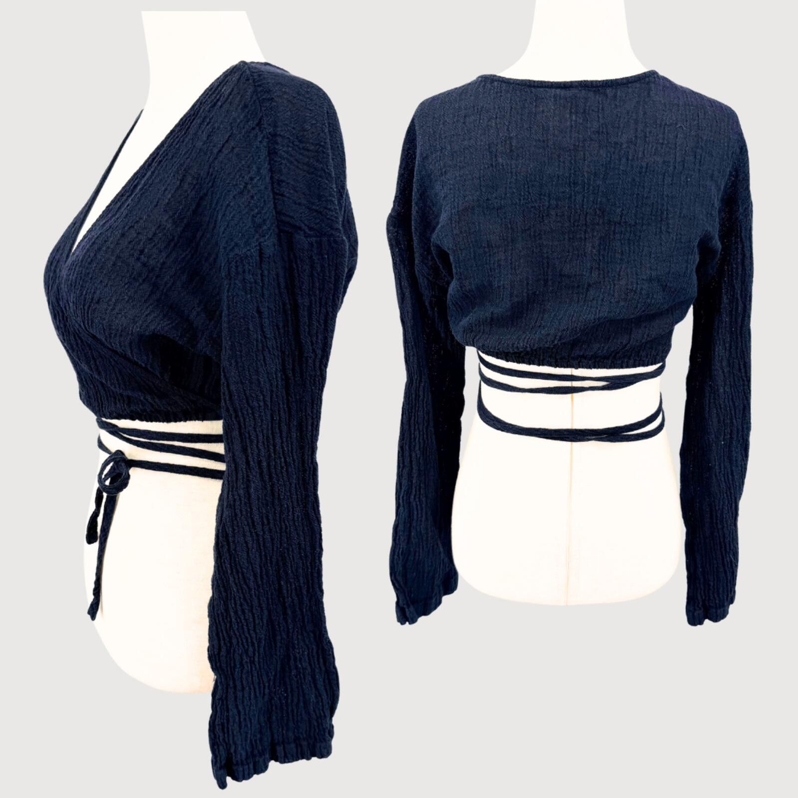 Free People Free People Linen Blend Wrap Crop Top Black S Size S / US 4 / IT 40 - 3 Thumbnail