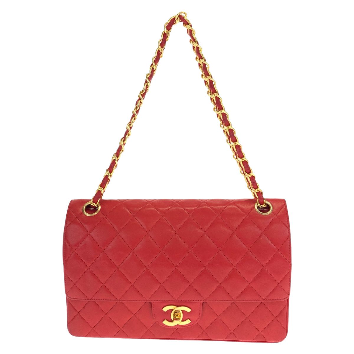 Chanel Chanel Chanel Matelasse W Flap Red Lambskin 2-Way Handbag Leather Handbag in Great Condition Size ONE SIZE - 1 Thumbnail