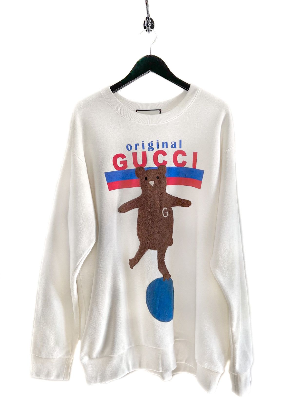 Gucci Gucci Ivory Original Gucci Bear Embroidered Sweatshirt Size L / US 10 / IT 46 - 1 Thumbnail
