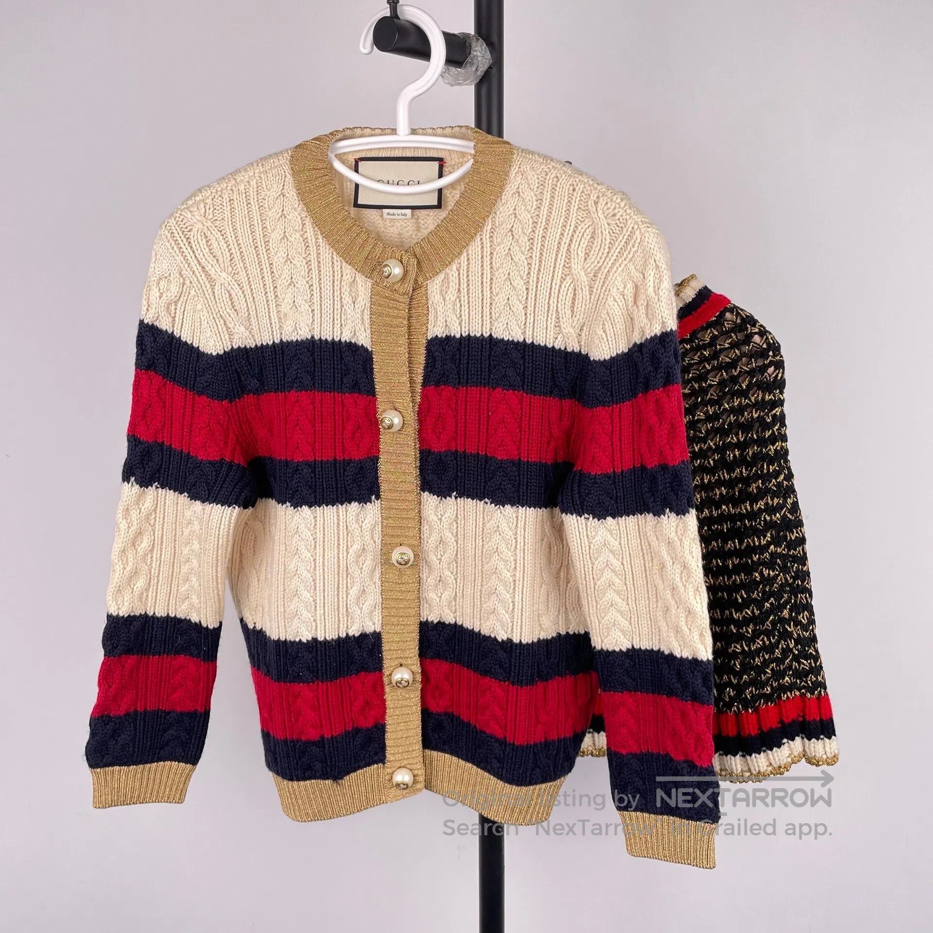 Gucci Guicci Color-blocked Striped Pearl Button Wool Long-sleeve Size US S / EU 44-46 / 1 - 1 Thumbnail