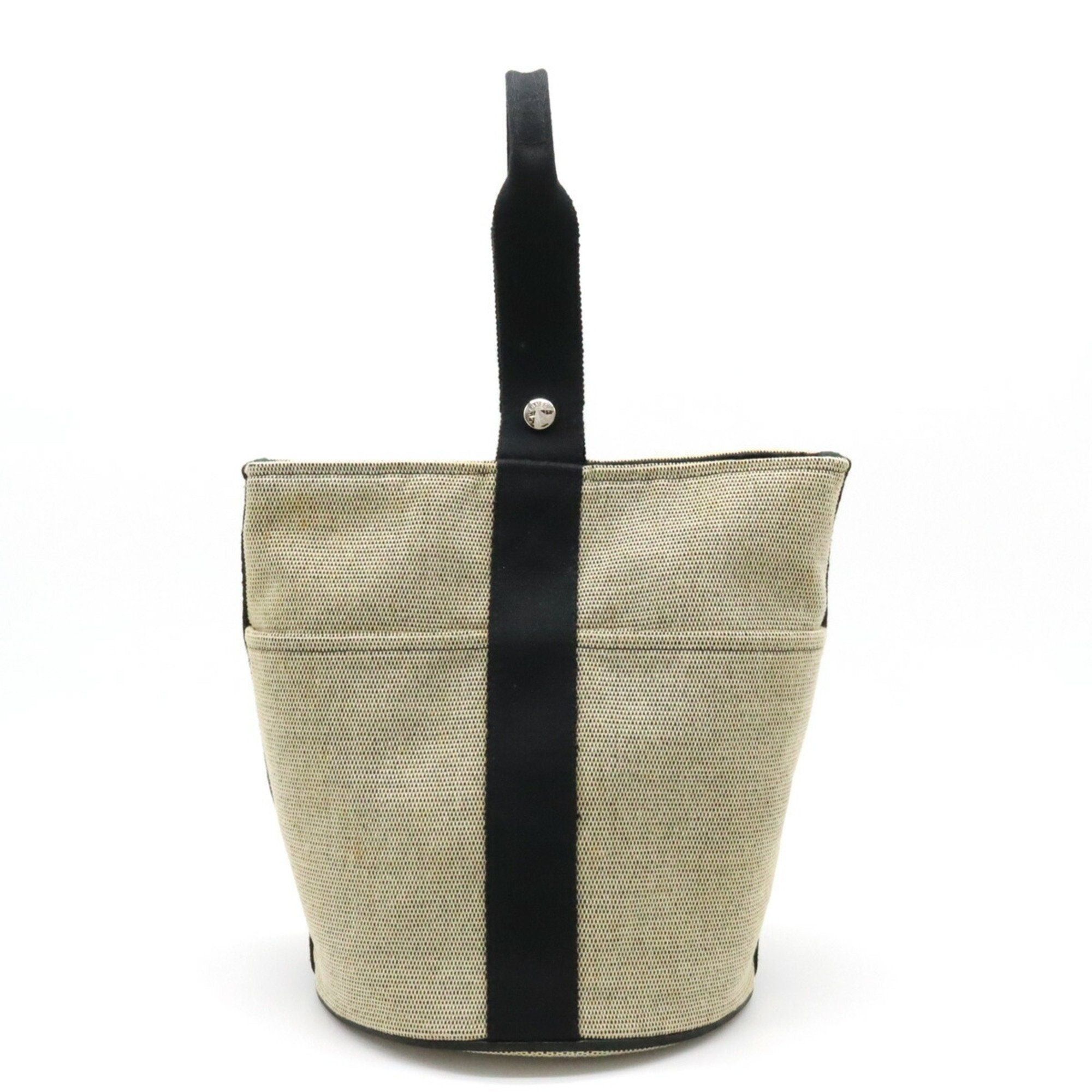 image of Hermes Saxo Mm Handbag Toile Ash Beige Black in White, Women's