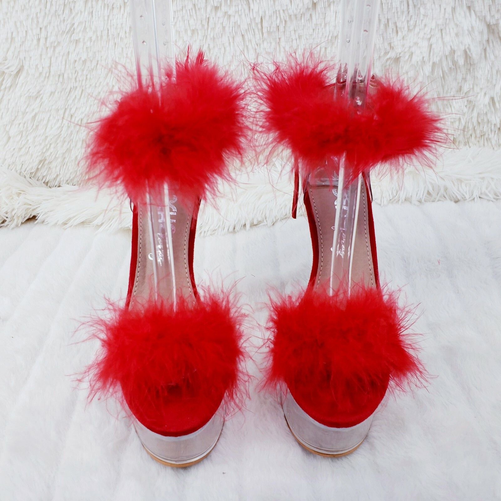 Other Red Marabou Feather Platform Shoes Sandals 6" High Heel Sand Size US 7.5 / IT 37.5 - 8 Thumbnail