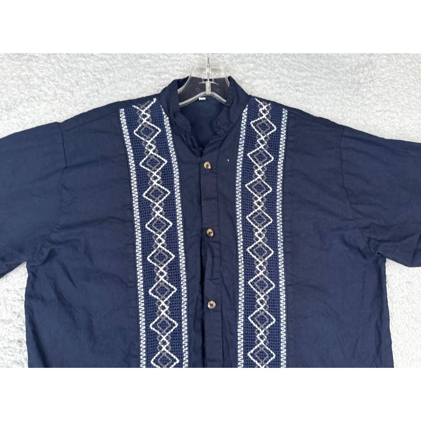 Vintage Guayaberas Shirt Mens Adult Small CH Blue White Cotton Blend Short Sleeve Pocket Embroidered Aloha Beach Hawaiian Vacation Resort Size US M / EU 48-50 / 2 - 4 Thumbnail