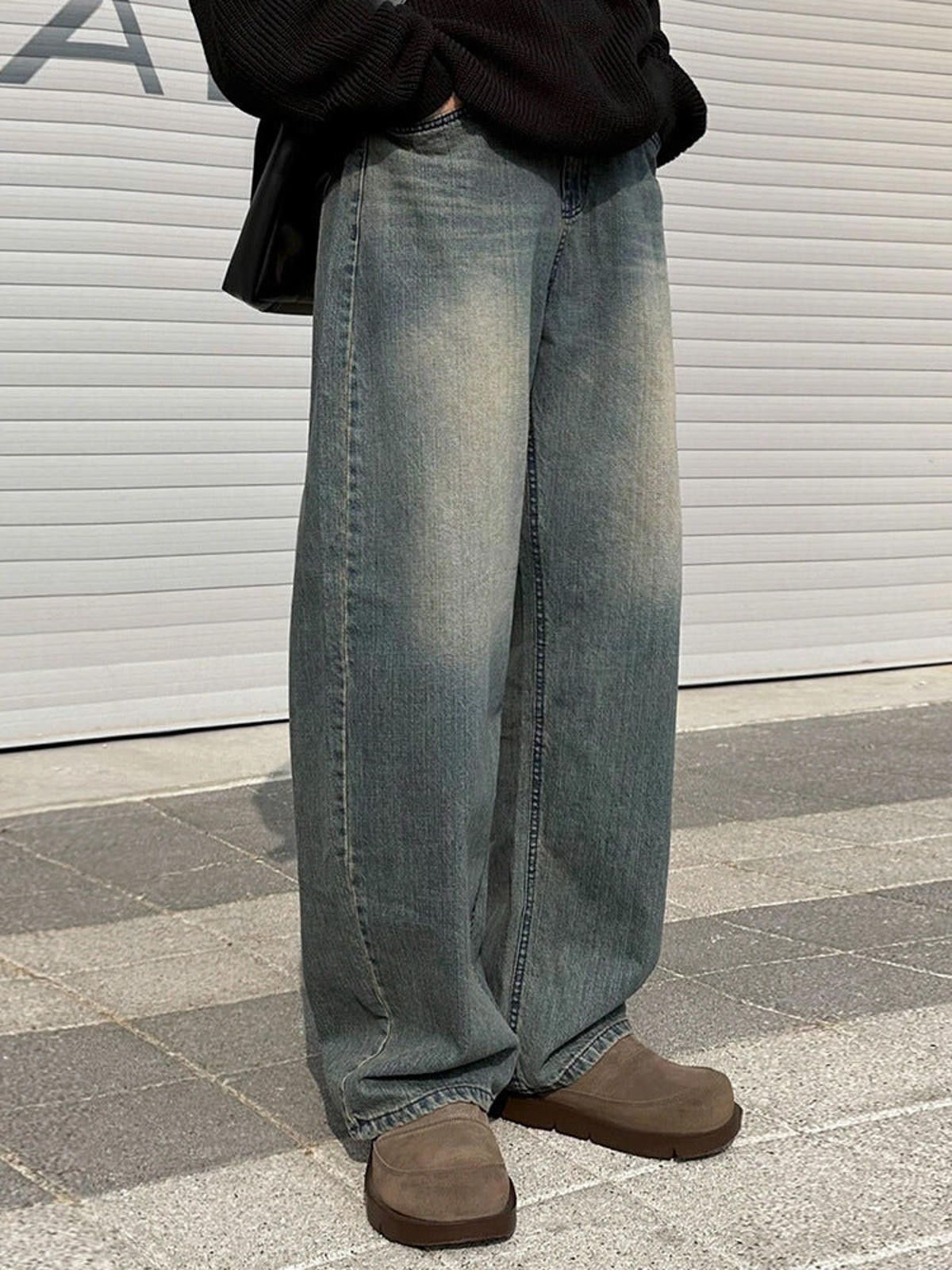 Vintage Faded Gray Wide Leg Denim Jeans, Relaxed Fit Jeans Size US 32 / EU 48 - 1 Thumbnail