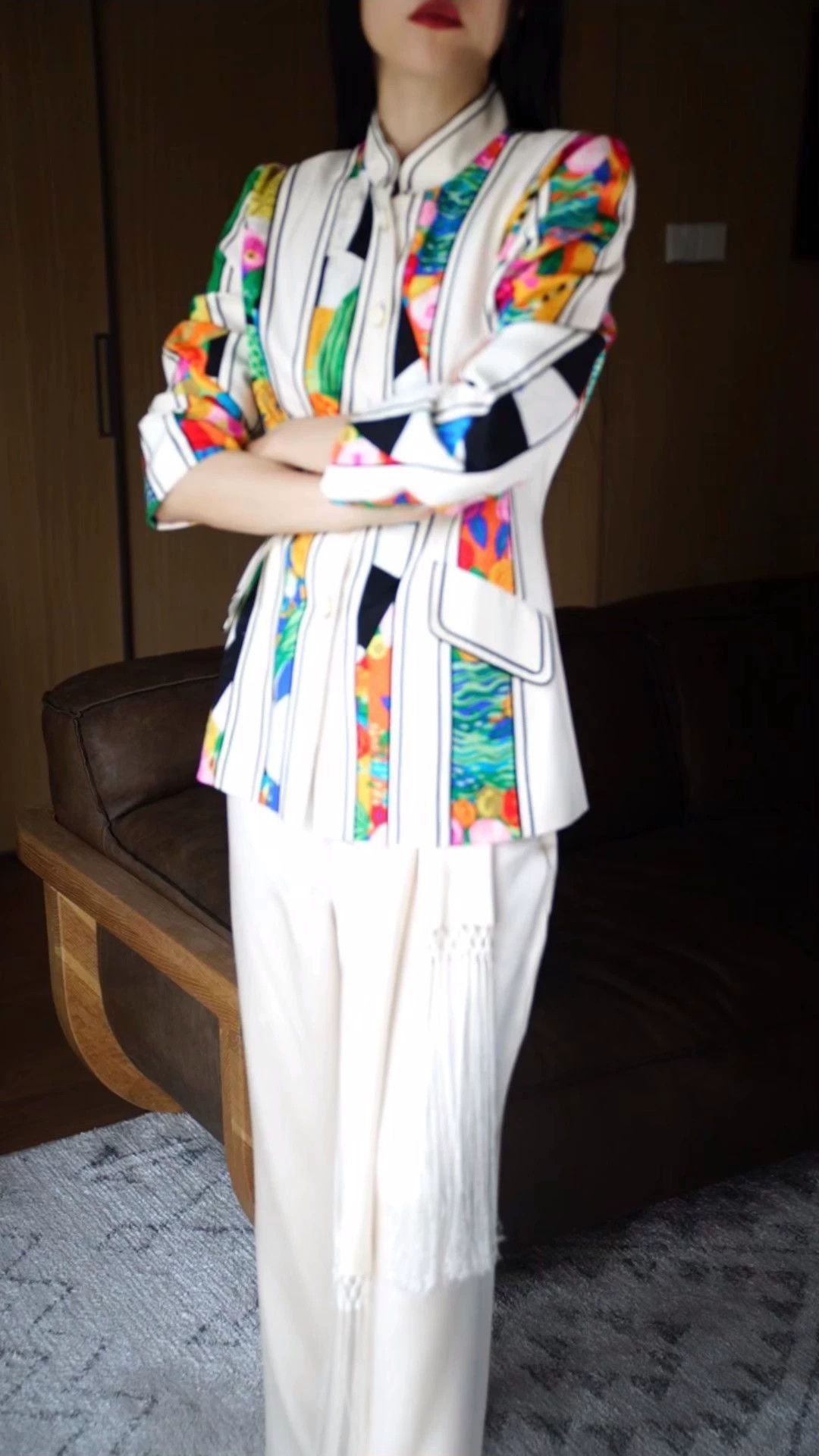 Louis Feraud Louis Feraud White Silk Jacquard Fruit Color-Block Blazer Size M / US 6-8 / IT 42-44 - 1 Thumbnail