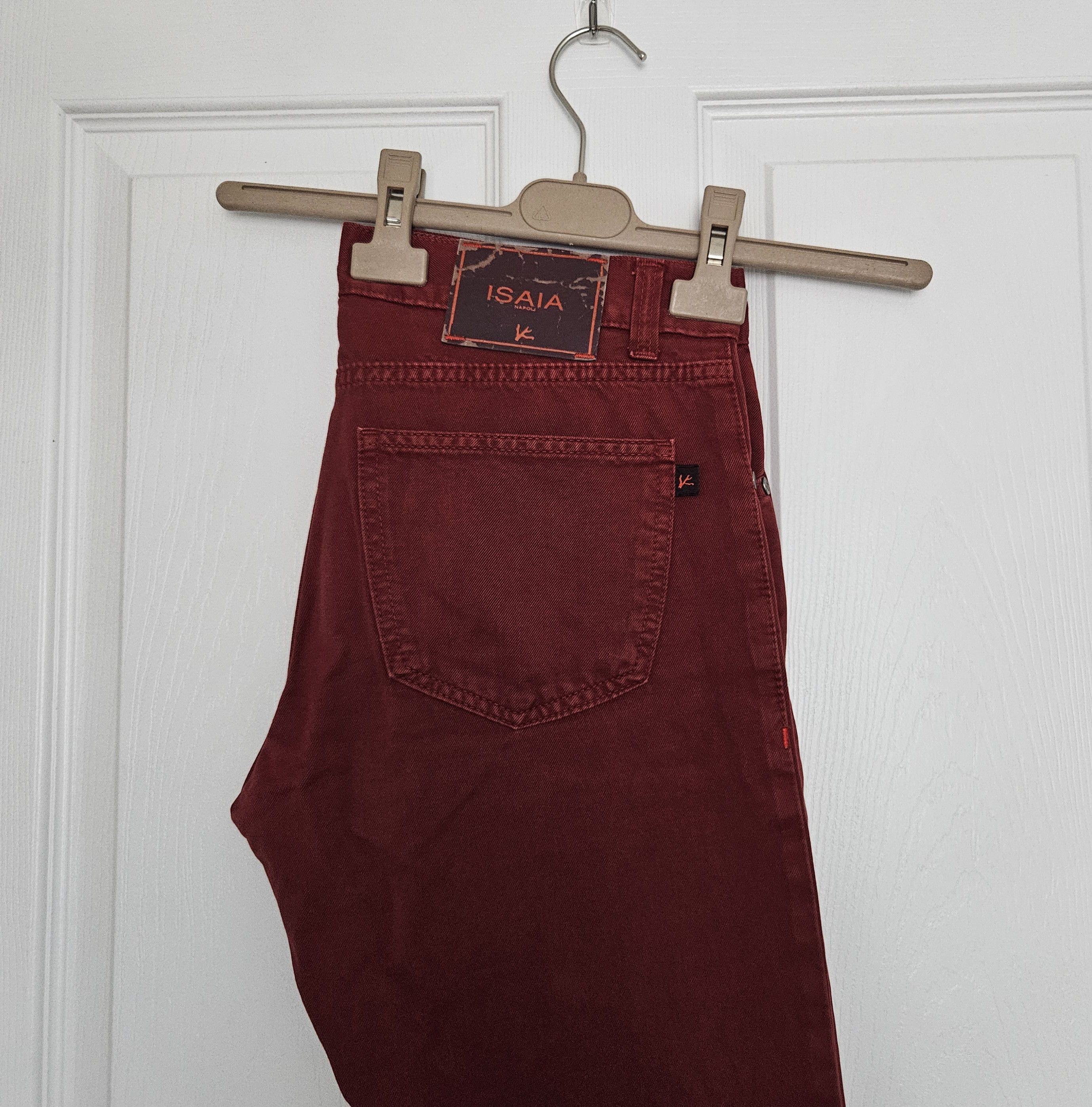 Isaia Isaia Burgundy 5-Pocket Cotton Jeans – Size 32 (48 EU) Size US 32 / EU 48 - 5 Thumbnail