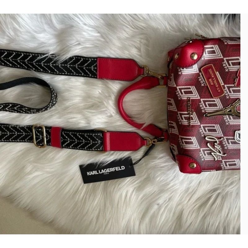 Karl Lagerfeld KARL LAGERGELD VALETTE MONOGRAM RED CROSSBODY BAG W/PINS Size ONE SIZE - 6 Thumbnail