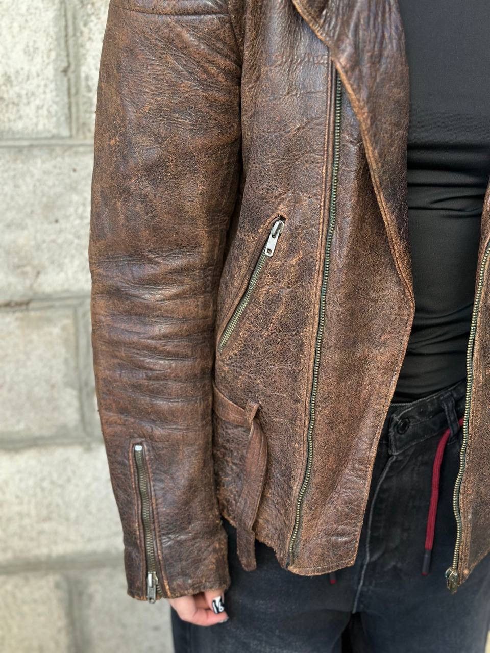 Leather VTG Mans Leather Jacket 80-70s Dark Brown Size M Y2K Trashed Size US M / EU 48-50 / 2 - 5 Thumbnail