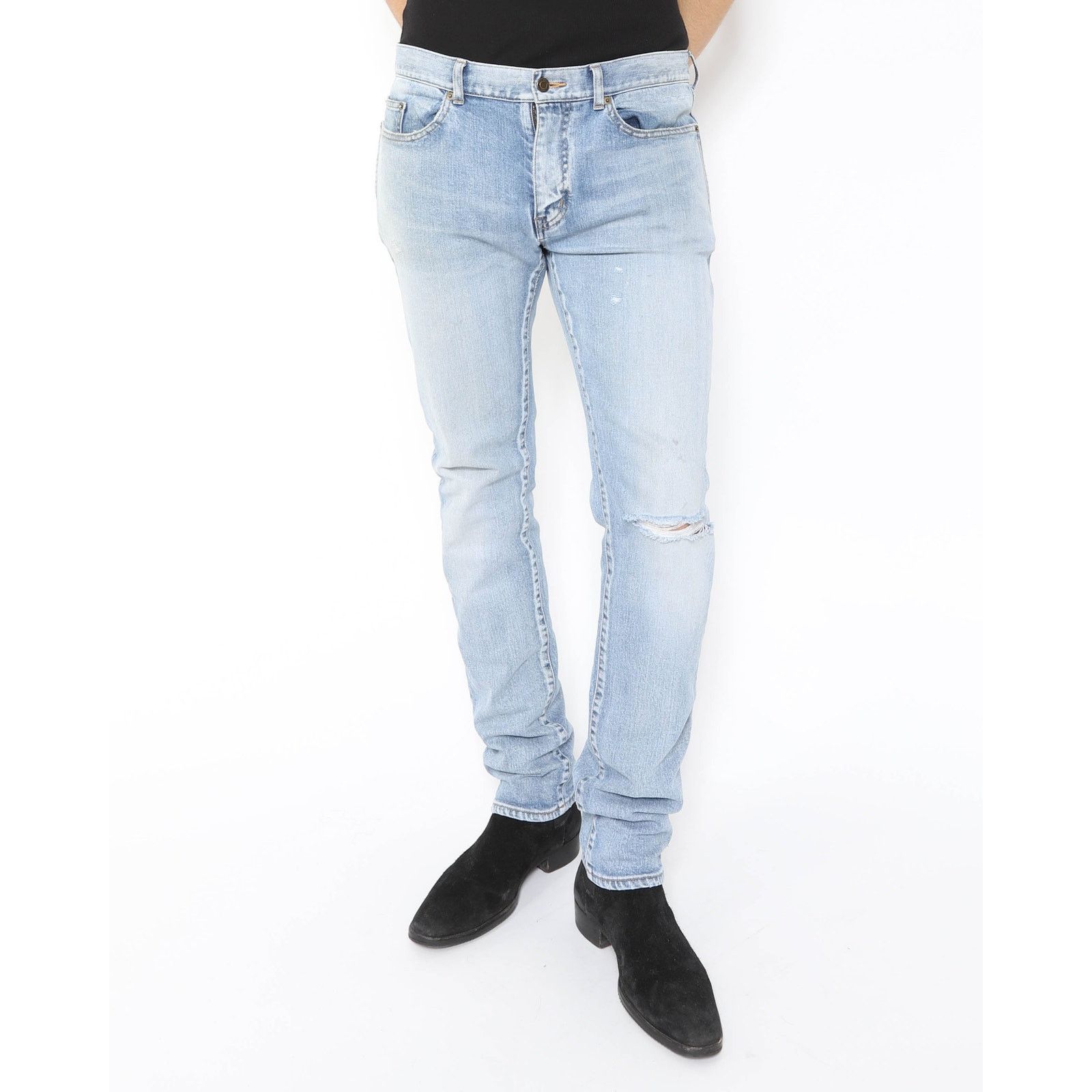 Saint Laurent Paris Knee-Rip Jeans in Light Washed Denim Size US 34 / EU 50 - 4 Thumbnail