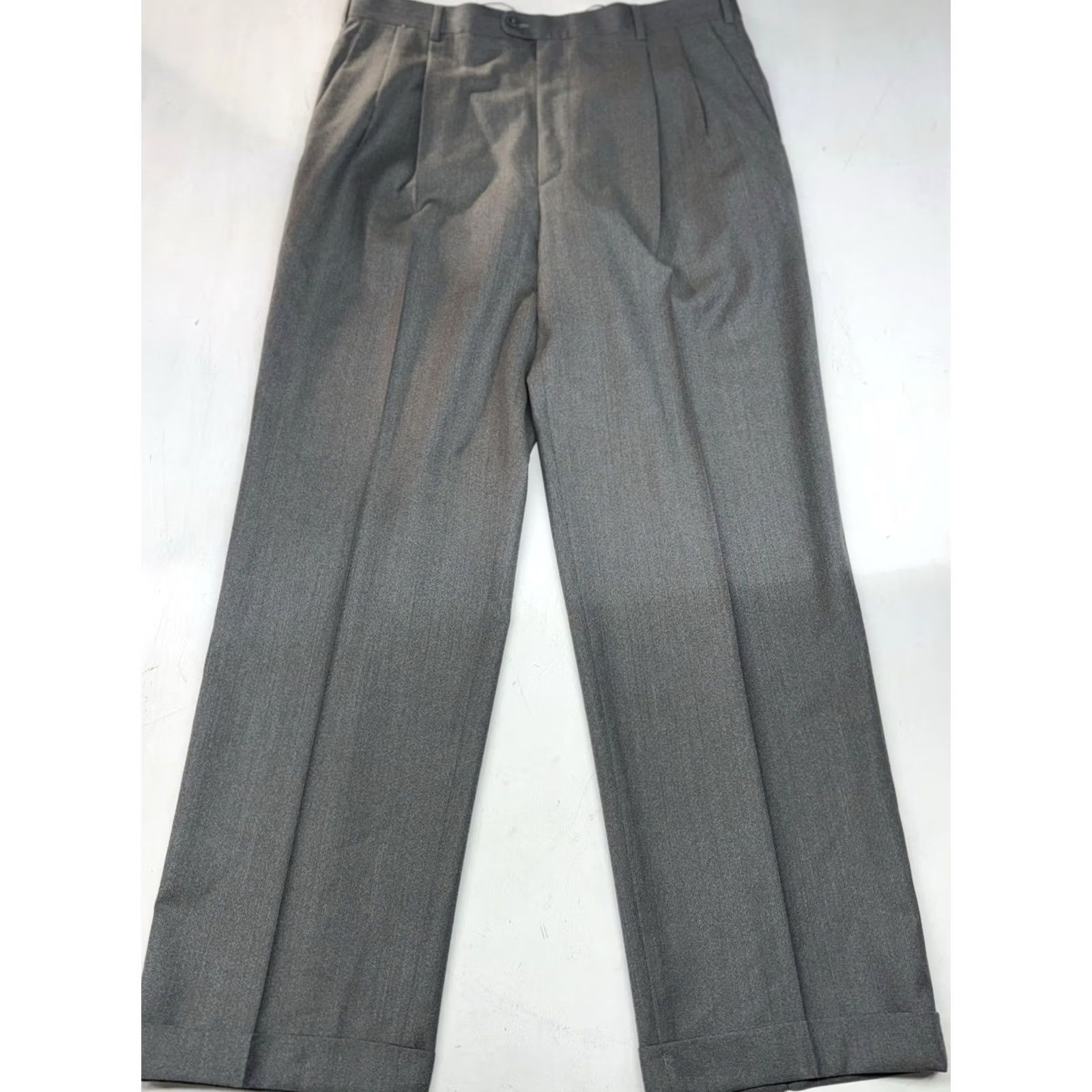 Zanella Zanella Austin Pleated Cuffed Wool Dress Pants Gray Mens 38x33 Regular Straight Stretch Belt Loops Pockets - 41 Size US 38 / EU 54 - 2 Thumbnail