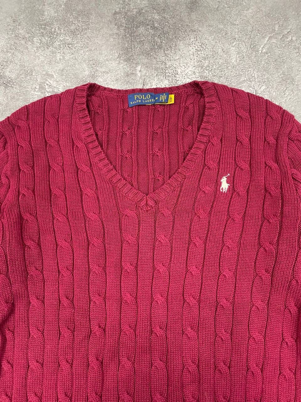 Polo Ralph Lauren Polo Ralph Lauren Women VintageCable Knit Sweater Red V-Neck Size M / US 6-8 / IT 42-44 - 2 Thumbnail