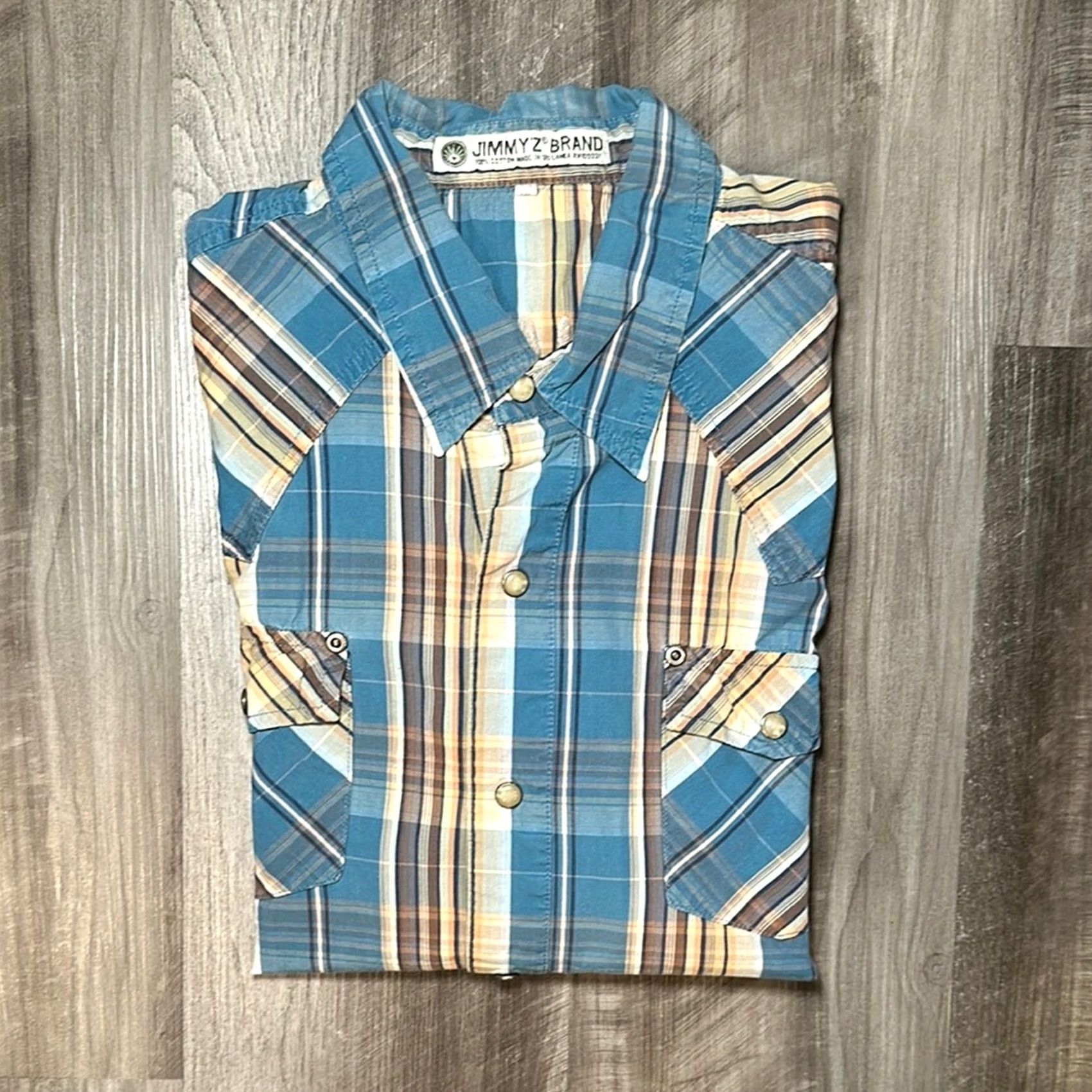 Vintage Jimmy’z Brand Australia Sunset Western Vintage Short Sleeve Pearl Snap XL Men Blue Cotton 100% Shirt Mens XL Pearl Snap Western Vintage Sunset 80s-90s Size US 36 / EU 52 - 2 Thumbnail