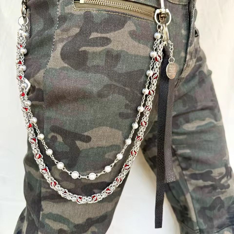 Jewelry Double Layered Pearl Wallet Chain, Keychain for Jeans Size ONE SIZE - 1 Thumbnail