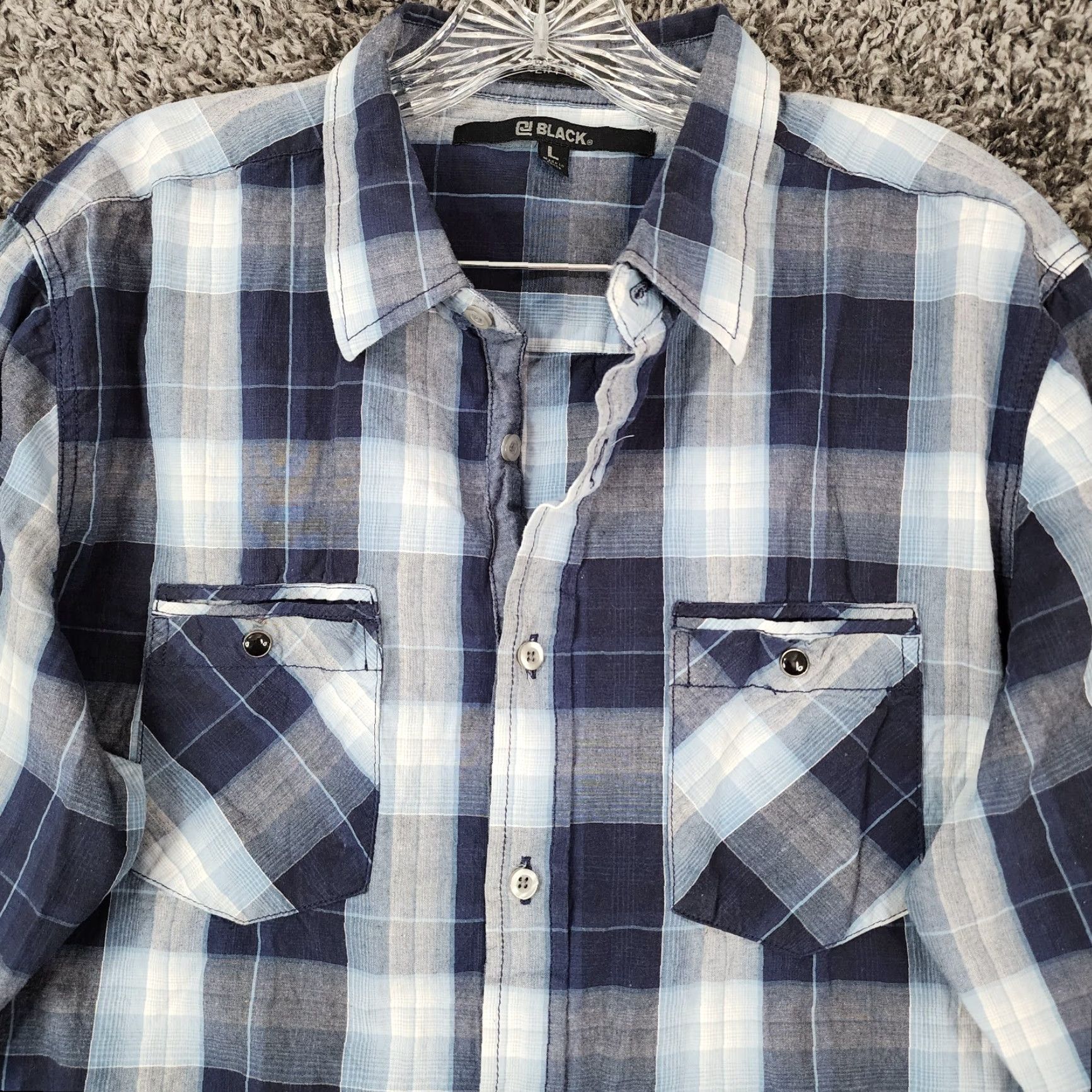 Vintage CJ Black Mens Button-Up Shirt Plaid Long Sleeve Slim Fit Size L Blue Size US L / EU 52-54 / 3 - 4 Thumbnail