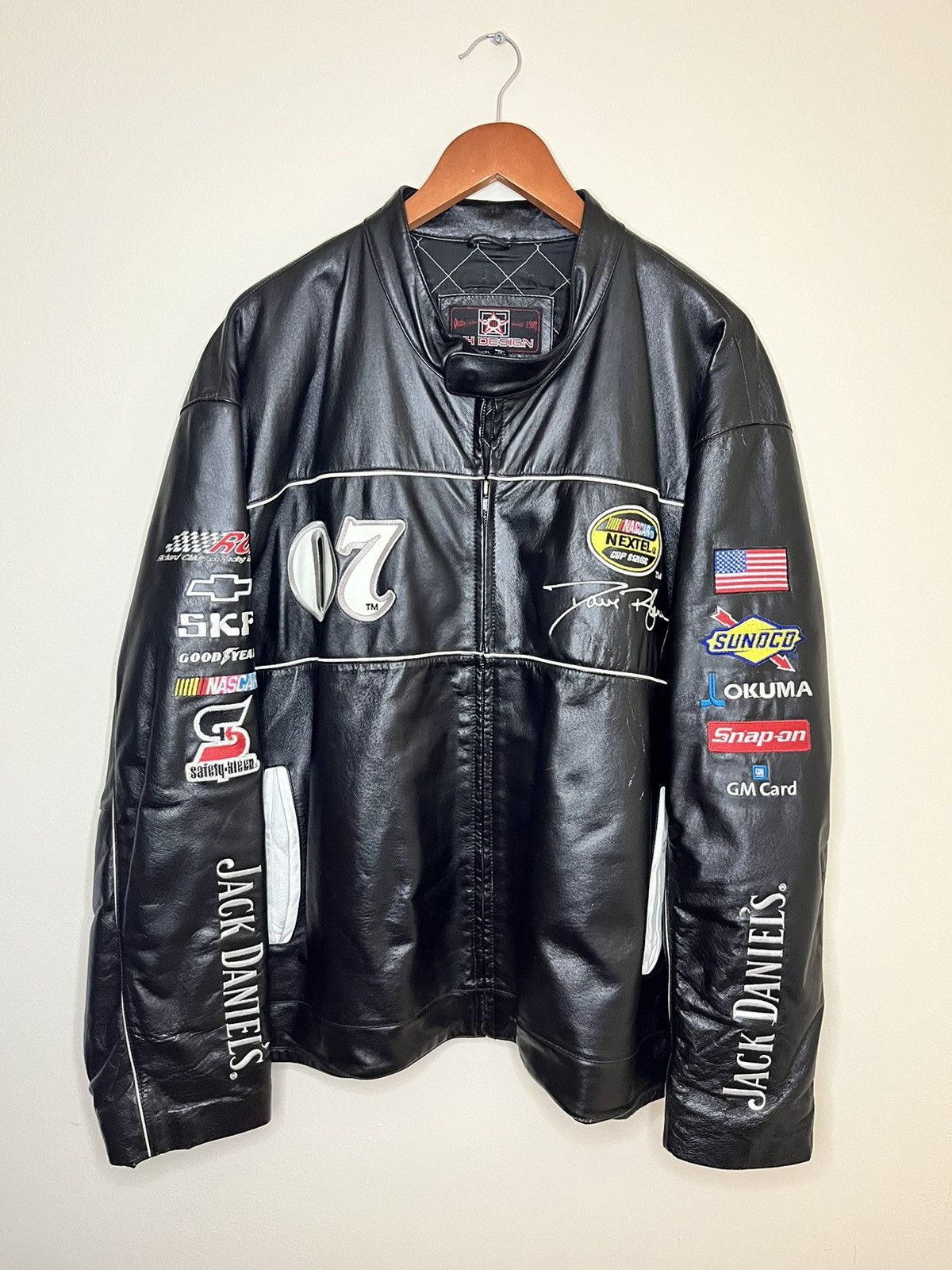 image of Crazy Vintage 90's Jeff Hamilton Nascar Leather Jacket in Black, Men's (Size 2XL)