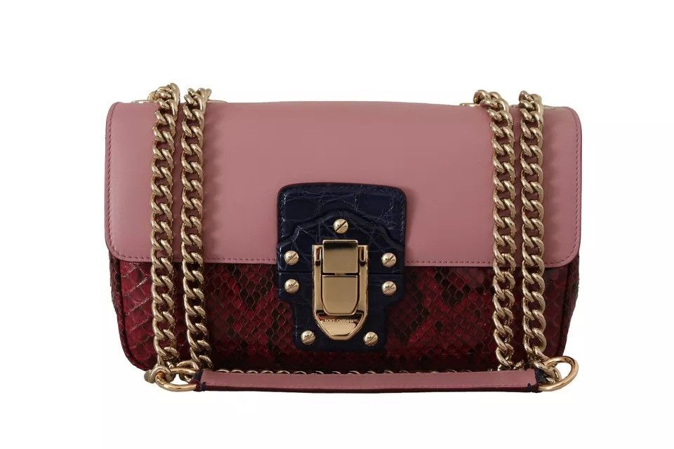 Dolce & Gabbana Pink Red Exotic Skins Gold Chain Purse LUCIA Leather Size ONE SIZE - 1 Thumbnail