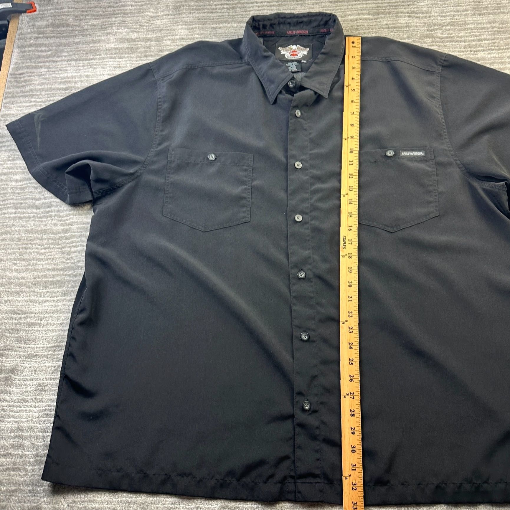 Harley Davidson Harley-Davidson Shirt Mens 3XL Black Performance Biker Short Sleeve Button-Up Embroidered Pockets Size US XXL / EU 58 / 5 - 8 Thumbnail