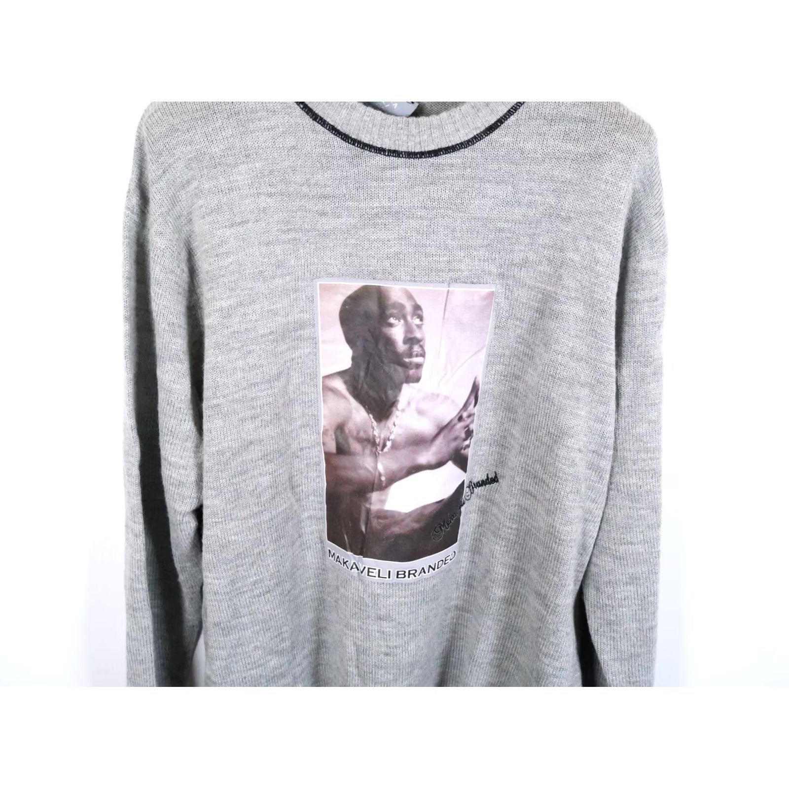 Vintage VINTAGE Tupac Makaveli Sweater Men 2XL Gray Wool Knit Rap Hip Hop 90s 2Pac VTG Size US XXL / EU 58 / 5 - 4 Thumbnail