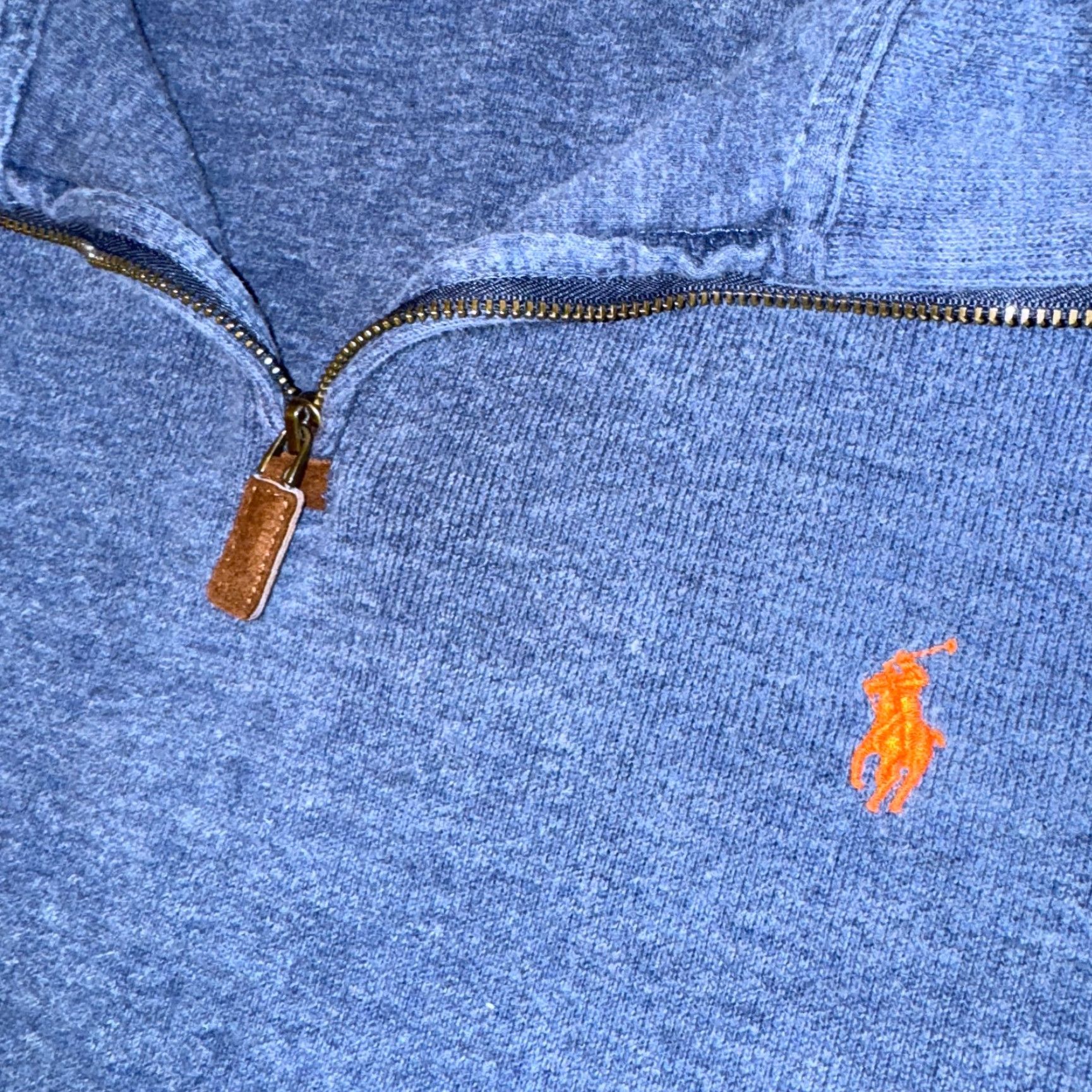 Polo Ralph Lauren Polo Ralph Lauren bLUE Ribbed 1/4 Zip Knit Sweater Mens XL Orange Pony Size US XL / EU 56 / 4 - 3 Thumbnail