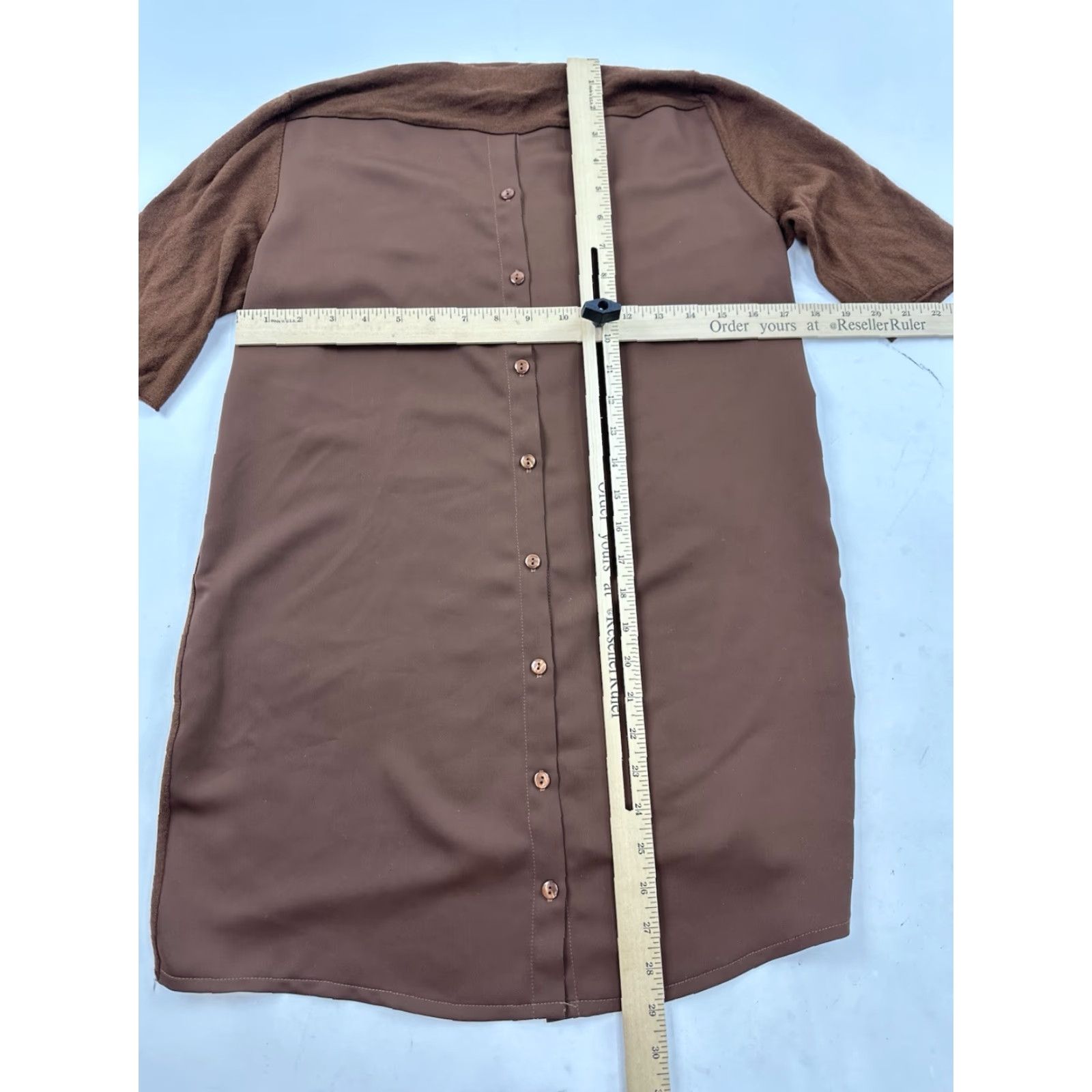 Vintage Hotel Particulier Blouse Shirt Medium M Brown Bell Sleeve Round Neck Embroidered Lace Pleated Back Button Tunic Womens Size M / US 6-8 / IT 42-44 - 6 Thumbnail