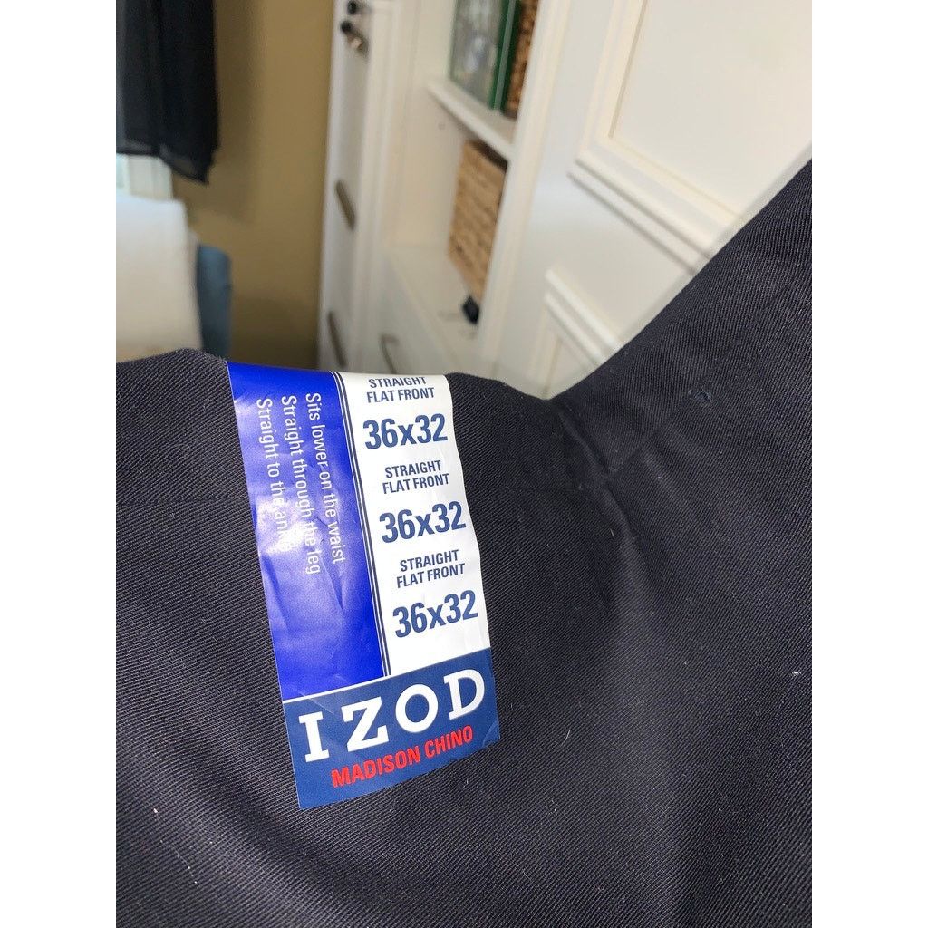Izod IZOD Men's Black Chino Pants 36x32 Straight Fit Flat Front Size US 36 / EU 52 - 2 Thumbnail