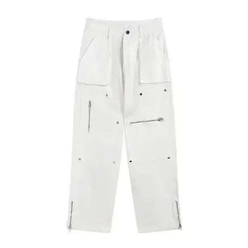 Designer Zipper Split Flare White Cargo Pants Size US 32 / EU 48 - 3 Thumbnail