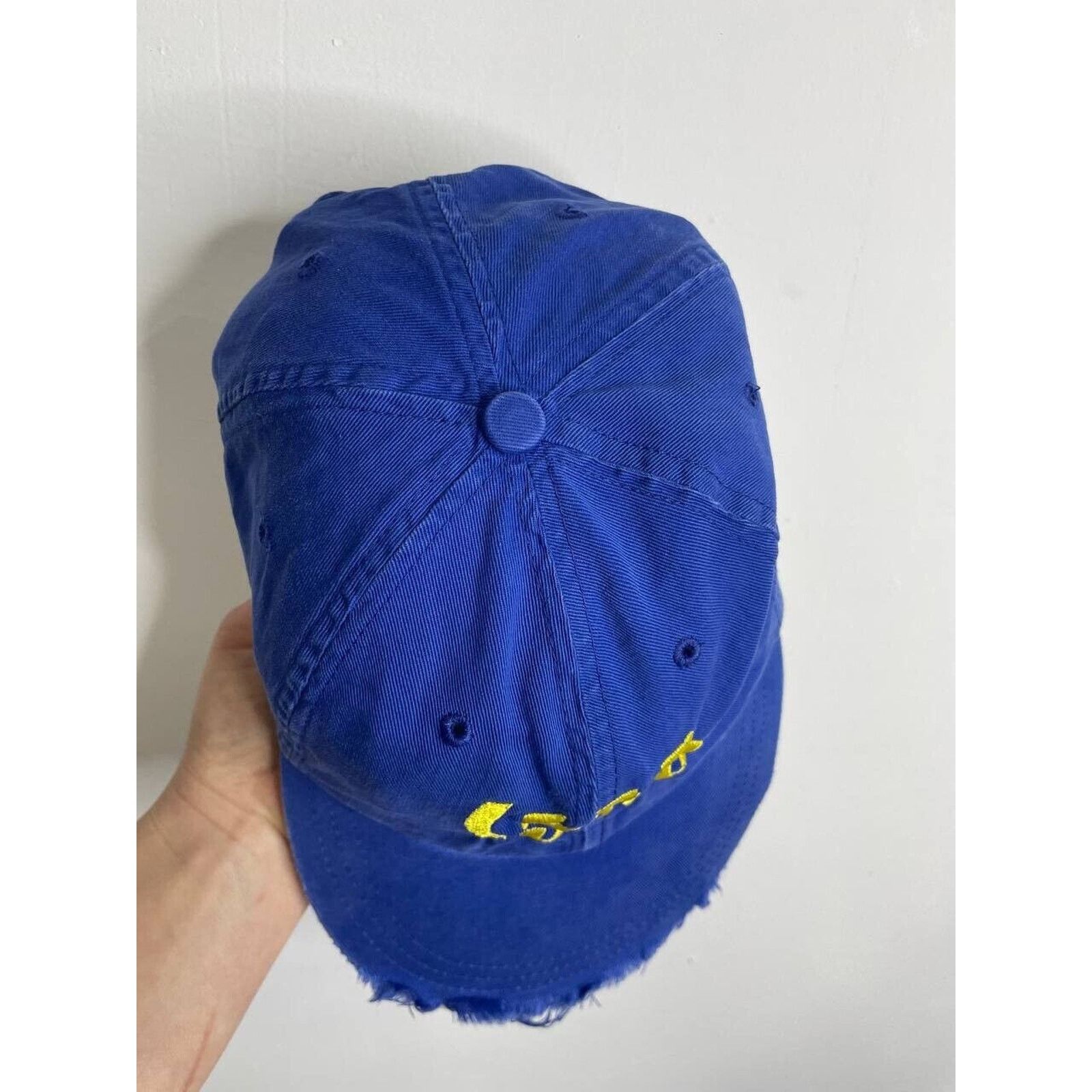 Japanese Brand × Vintage Vintage Distressed Blue Cap 1555 Embroidered Yellow Logo Hat Size ONE SIZE - 7 Thumbnail