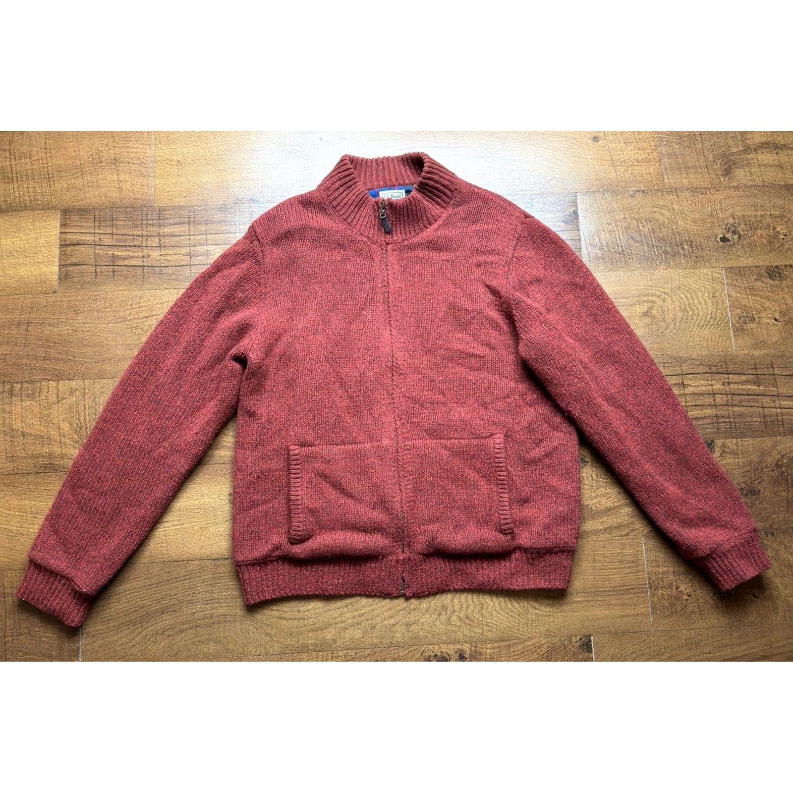 Vintage L.L. Bean Sweater Mens Large Wool Red Full Zip Mock Neck Lined Classic Ragg Knit | Zip Pockets | Regular Fit, Casual Mens Christmas 90s? Size US L / EU 52-54 / 3 - 2 Thumbnail