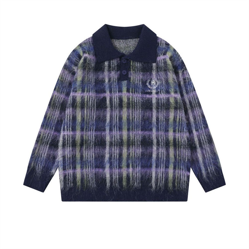 Vintage American retro loose casual plaid lapel sweater Size US M / EU 48-50 / 2 - 1 Thumbnail