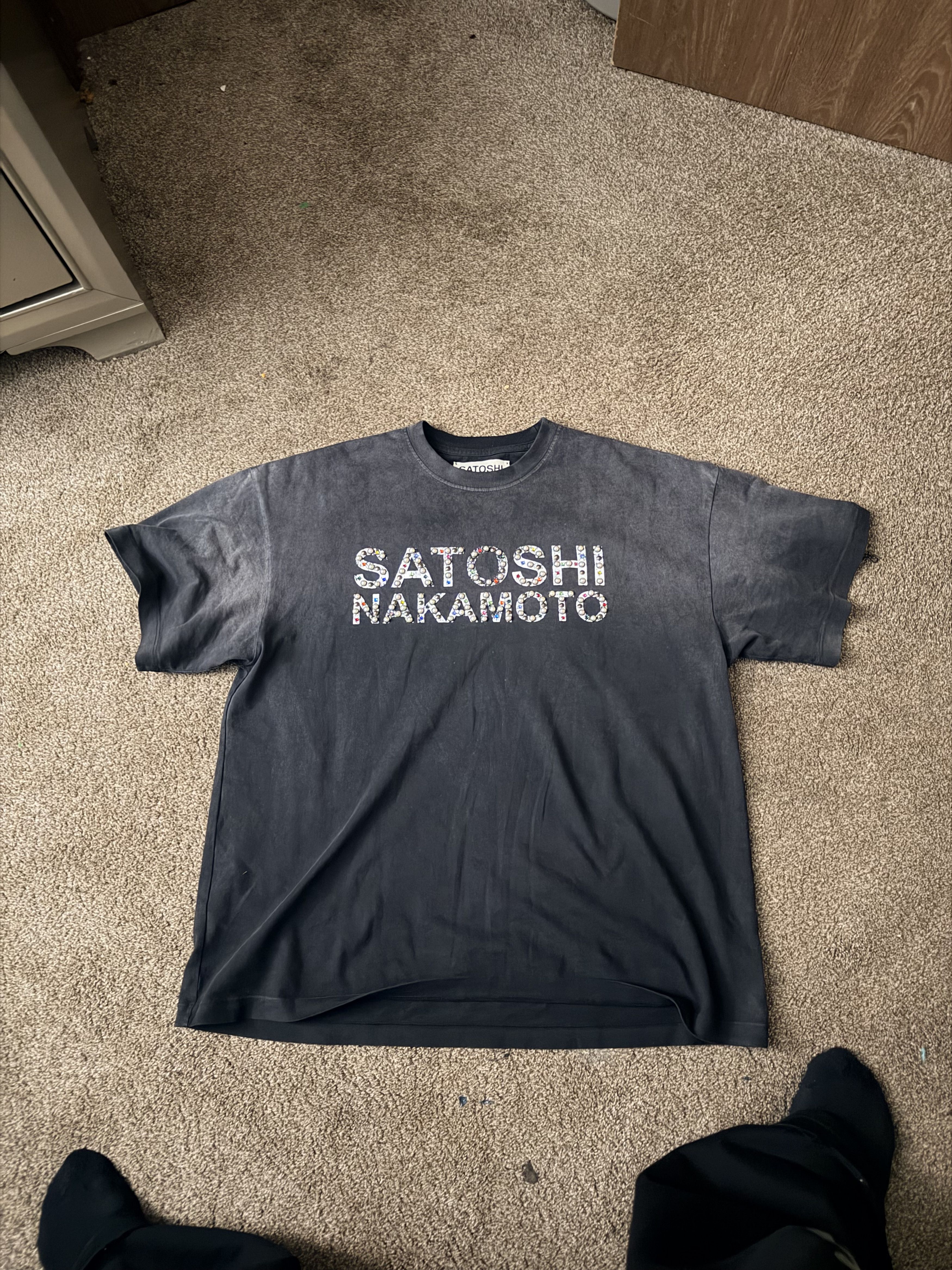 Satoshi Nakamoto SATOSHI NAKAMOTO PEARL STUDDED LOGO TEE (WASHED BLACK) Size US L / EU 52-54 / 3 - 1 Thumbnail